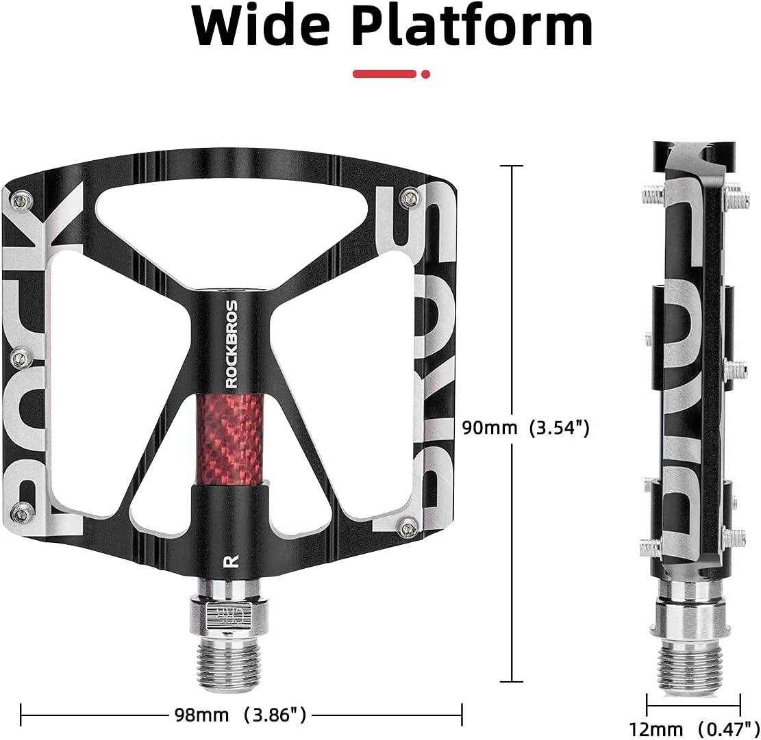 imageROCKBROS Mountain Bike Pedals MTB Pedals CNC NonSlip Lightweight Aluminum Alloy Bicycle Pedals Sealed Bearings Bicycle Platform Pedals 916 BMX Road Bike PedalBlack