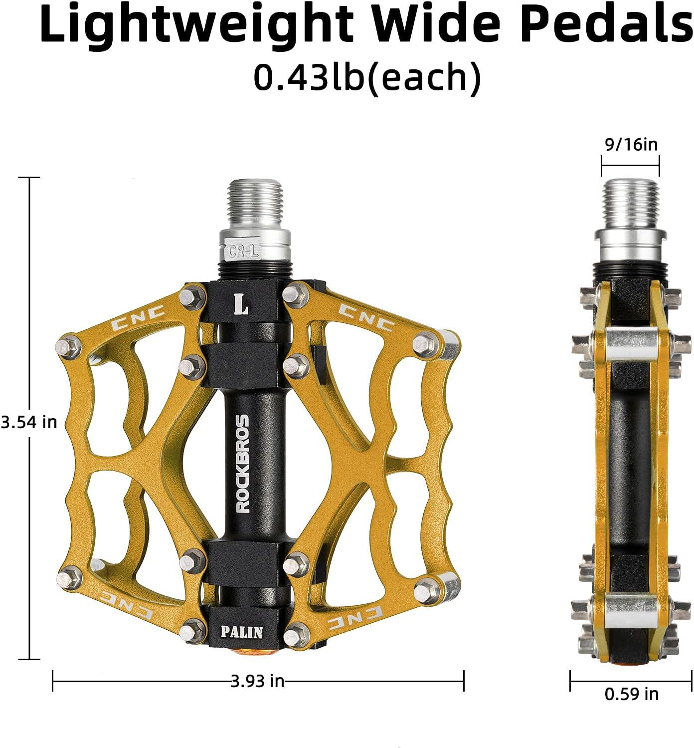 imageROCKBROS Mountain Bike Pedals MTB Pedals CNC NonSlip Lightweight Aluminum Alloy Bicycle Pedals Sealed Bearings Bicycle Platform Pedals 916 BMX Road Bike PedalGold