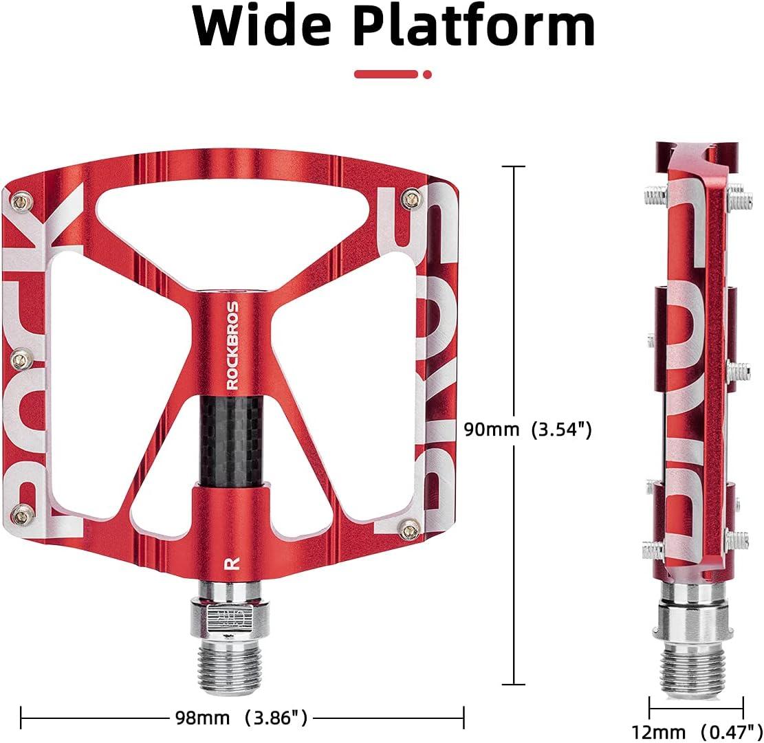imageROCKBROS Mountain Bike Pedals MTB Pedals CNC NonSlip Lightweight Aluminum Alloy Bicycle Pedals Sealed Bearings Bicycle Platform Pedals 916 BMX Road Bike PedalRed