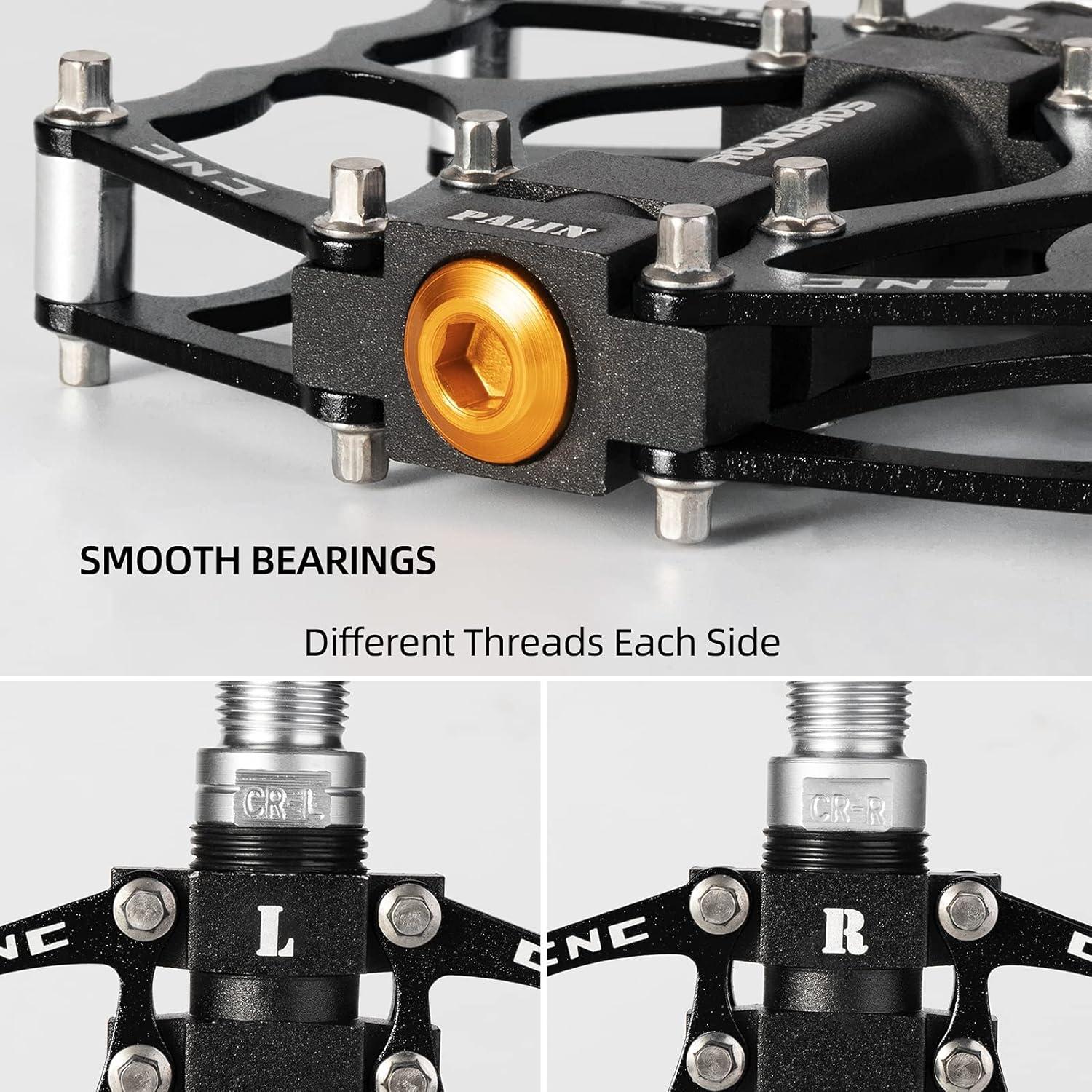 imageROCKBROS Mountain Bike Pedals MTB Pedals CNC NonSlip Lightweight Aluminum Alloy Bicycle Pedals Sealed Bearings Bicycle Platform Pedals 916 BMX Road Bike PedalBlack 2
