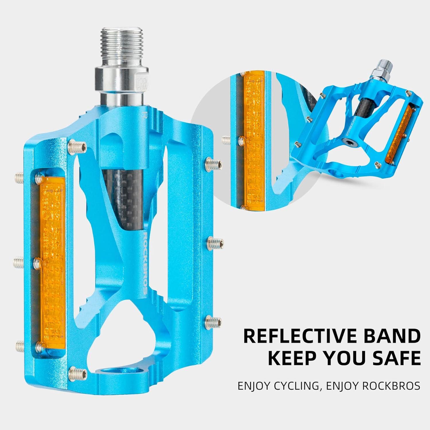 imageROCKBROS Mountain Bike Pedals MTB Pedals CNC NonSlip Lightweight Aluminum Alloy Bicycle Pedals Sealed Bearings Bicycle Platform Pedals 916 BMX Road Bike Pedalblue