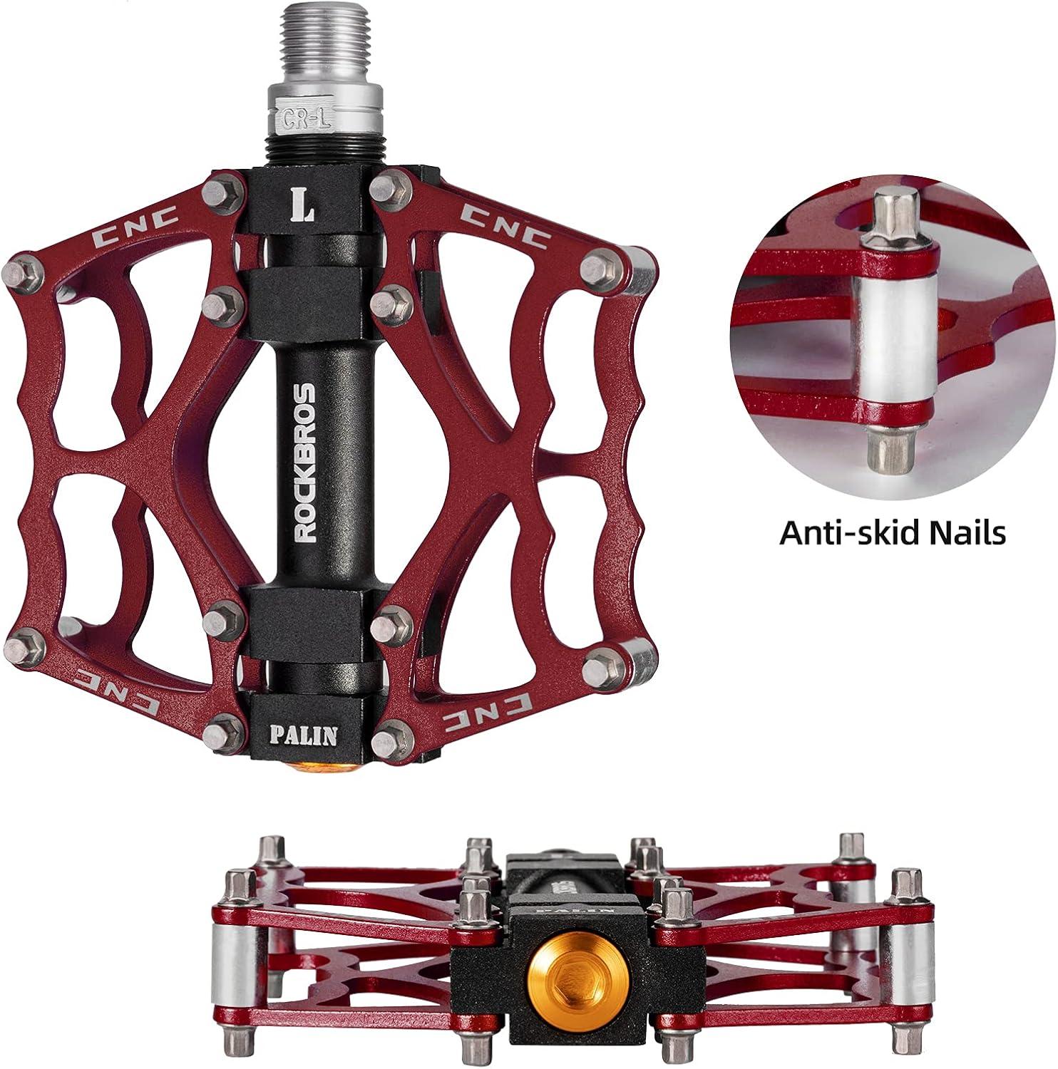 imageROCKBROS Mountain Bike Pedals MTB Pedals CNC NonSlip Lightweight Aluminum Alloy Bicycle Pedals Sealed Bearings Bicycle Platform Pedals 916 BMX Road Bike PedalRed 2
