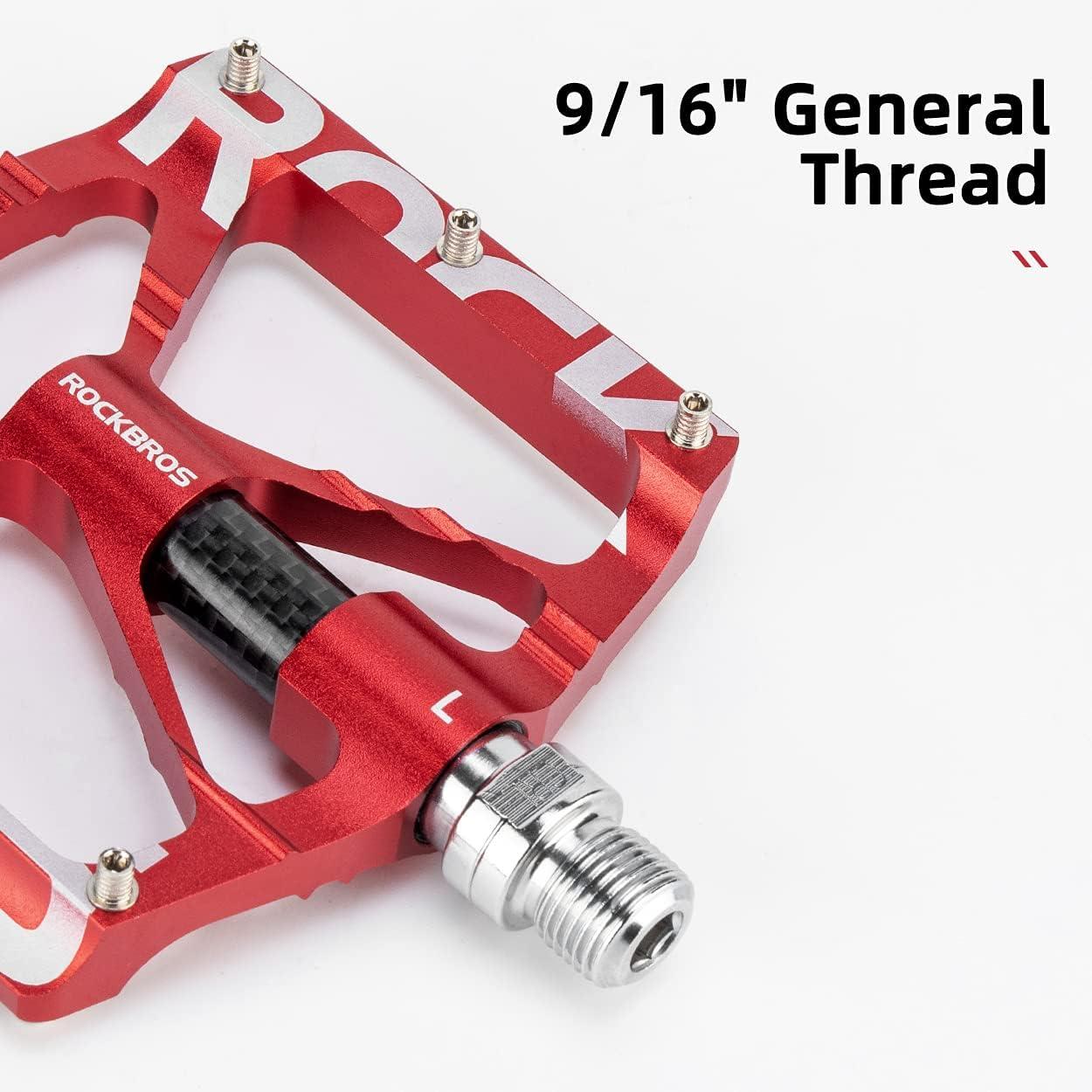 imageROCKBROS Mountain Bike Pedals MTB Pedals CNC NonSlip Lightweight Aluminum Alloy Bicycle Pedals Sealed Bearings Bicycle Platform Pedals 916 BMX Road Bike PedalRed