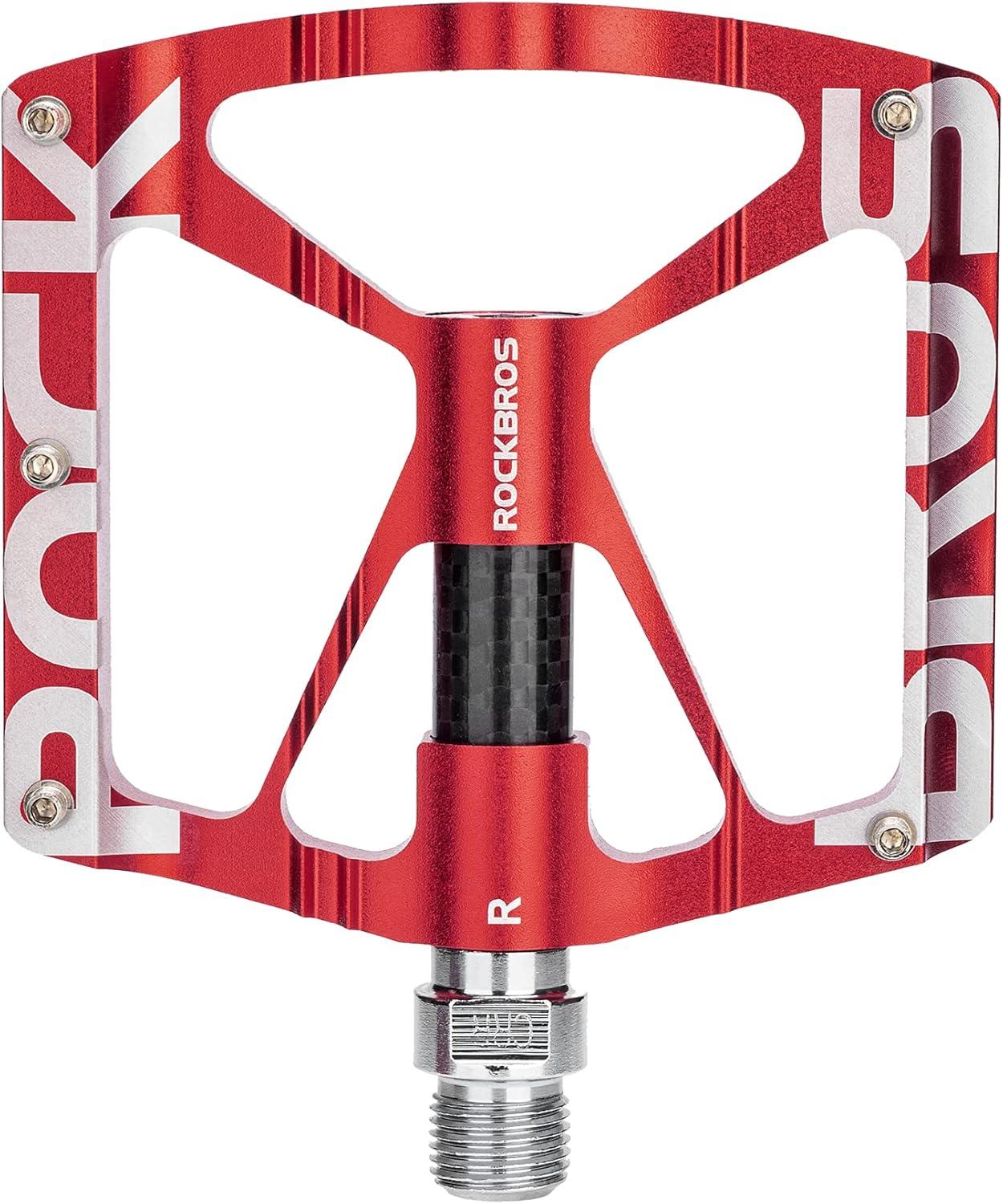 imageROCKBROS Mountain Bike Pedals MTB Pedals CNC NonSlip Lightweight Aluminum Alloy Bicycle Pedals Sealed Bearings Bicycle Platform Pedals 916 BMX Road Bike PedalRed