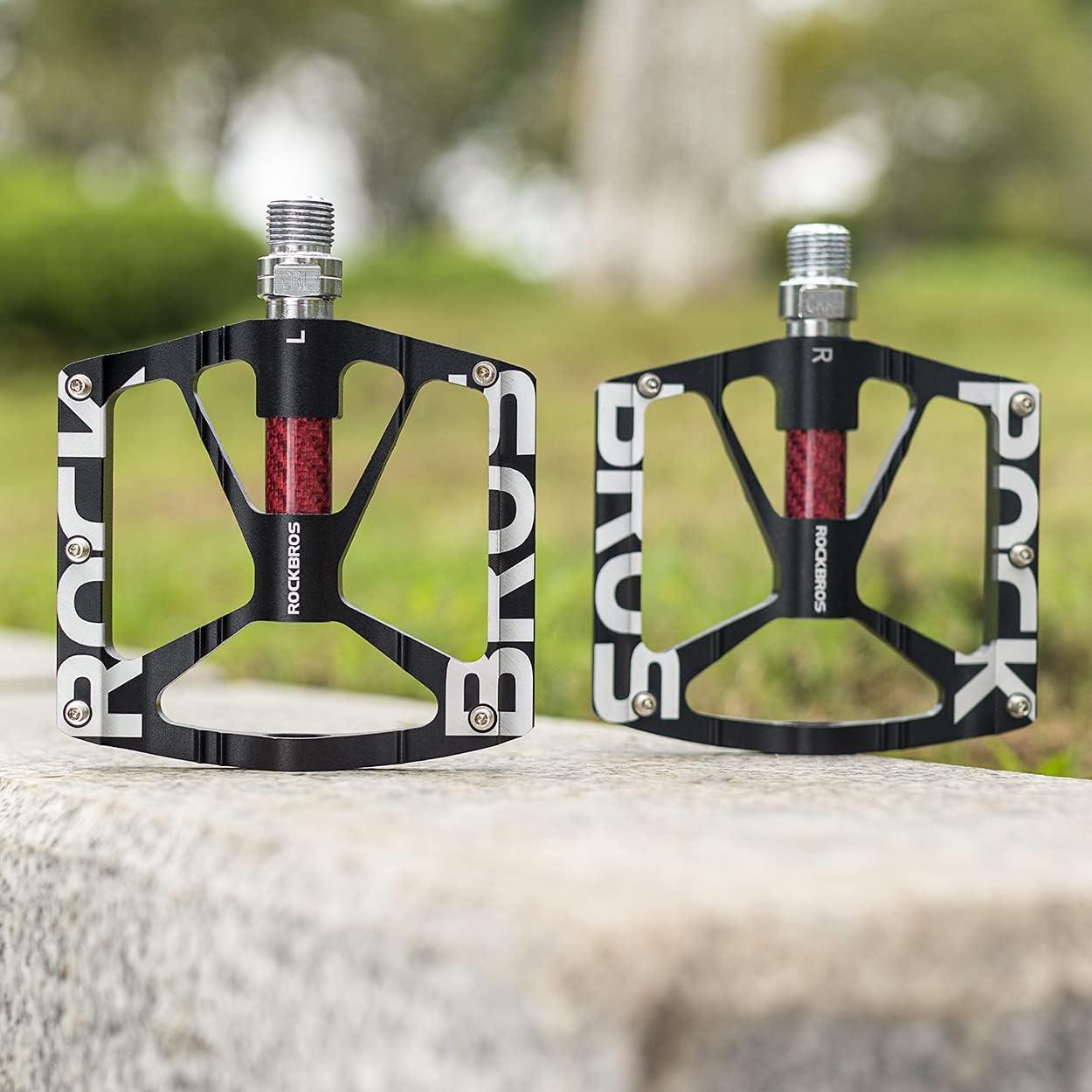 imageROCKBROS Mountain Bike Pedals MTB Pedals CNC NonSlip Lightweight Aluminum Alloy Bicycle Pedals Sealed Bearings Bicycle Platform Pedals 916 BMX Road Bike PedalBlack