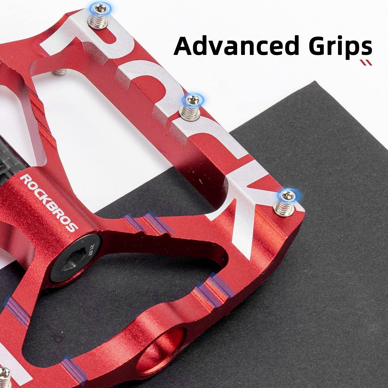 imageROCKBROS Mountain Bike Pedals MTB Pedals CNC NonSlip Lightweight Aluminum Alloy Bicycle Pedals Sealed Bearings Bicycle Platform Pedals 916 BMX Road Bike PedalRed