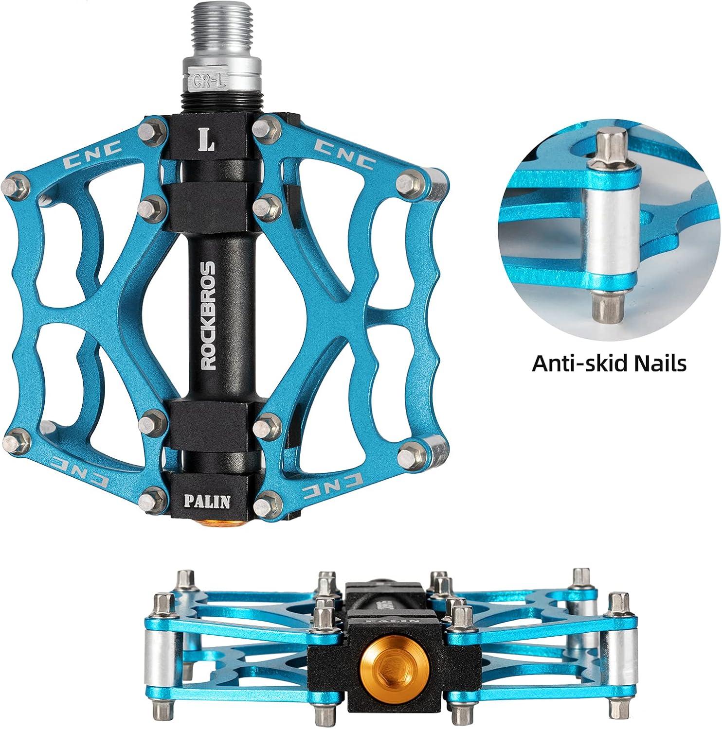 imageROCKBROS Mountain Bike Pedals MTB Pedals CNC NonSlip Lightweight Aluminum Alloy Bicycle Pedals Sealed Bearings Bicycle Platform Pedals 916 BMX Road Bike PedalBlue 2