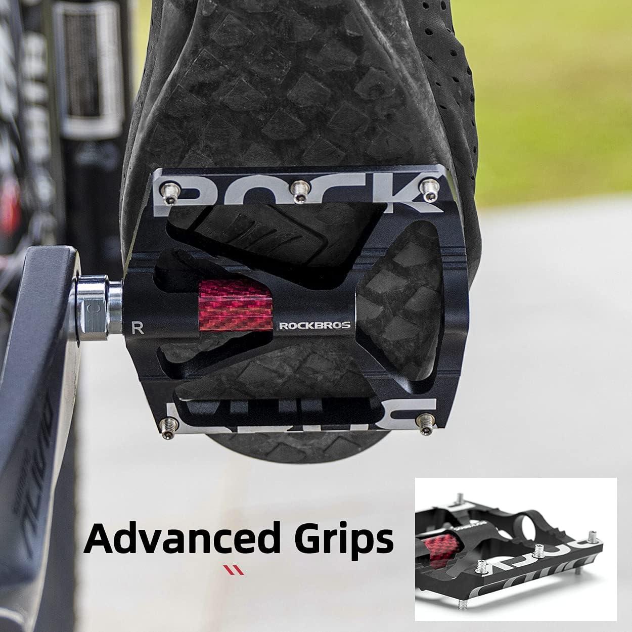 imageROCKBROS Mountain Bike Pedals MTB Pedals CNC NonSlip Lightweight Aluminum Alloy Bicycle Pedals Sealed Bearings Bicycle Platform Pedals 916 BMX Road Bike PedalBlack