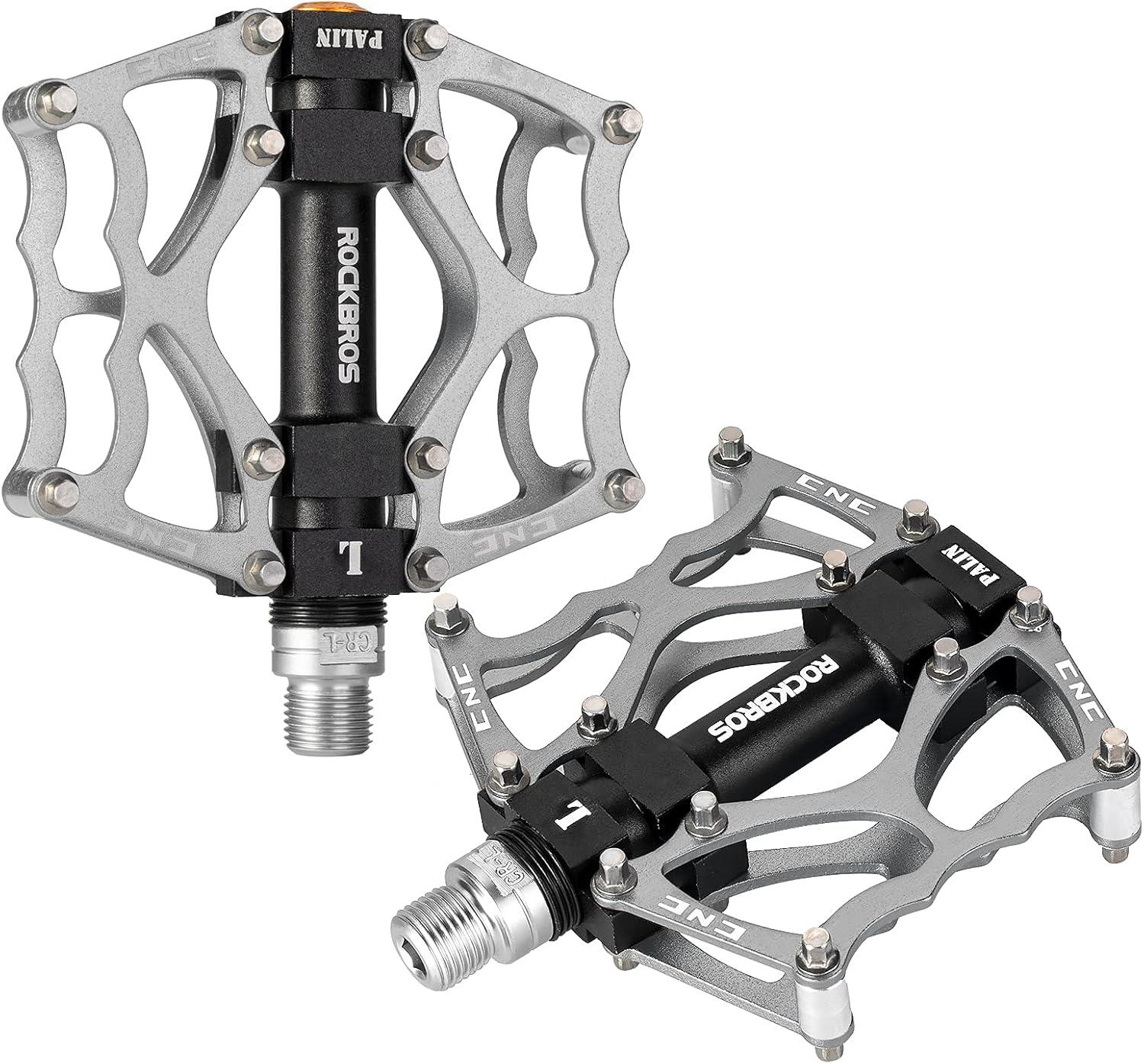 imageROCKBROS Mountain Bike Pedals MTB Pedals CNC NonSlip Lightweight Aluminum Alloy Bicycle Pedals Sealed Bearings Bicycle Platform Pedals 916 BMX Road Bike Pedalsilver