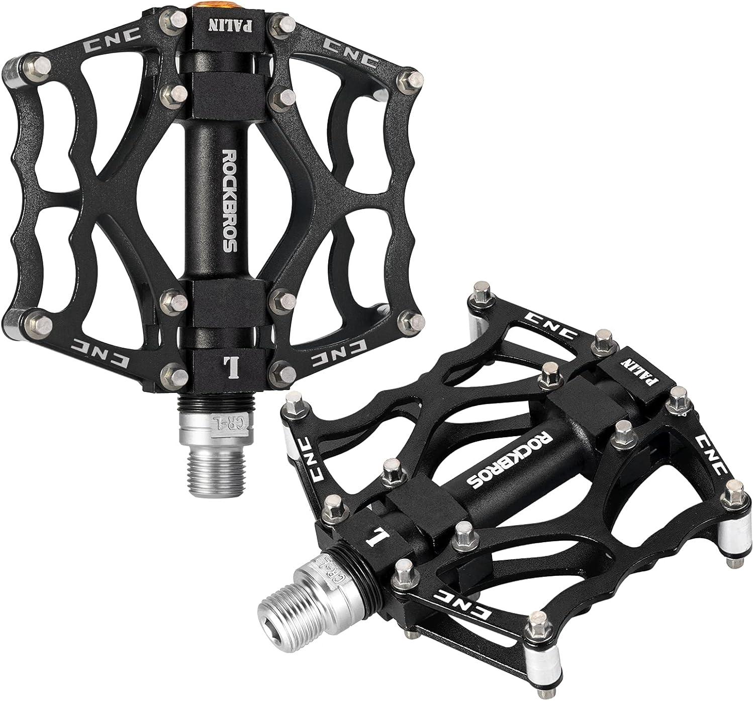 imageROCKBROS Mountain Bike Pedals MTB Pedals CNC NonSlip Lightweight Aluminum Alloy Bicycle Pedals Sealed Bearings Bicycle Platform Pedals 916 BMX Road Bike PedalBlack 2