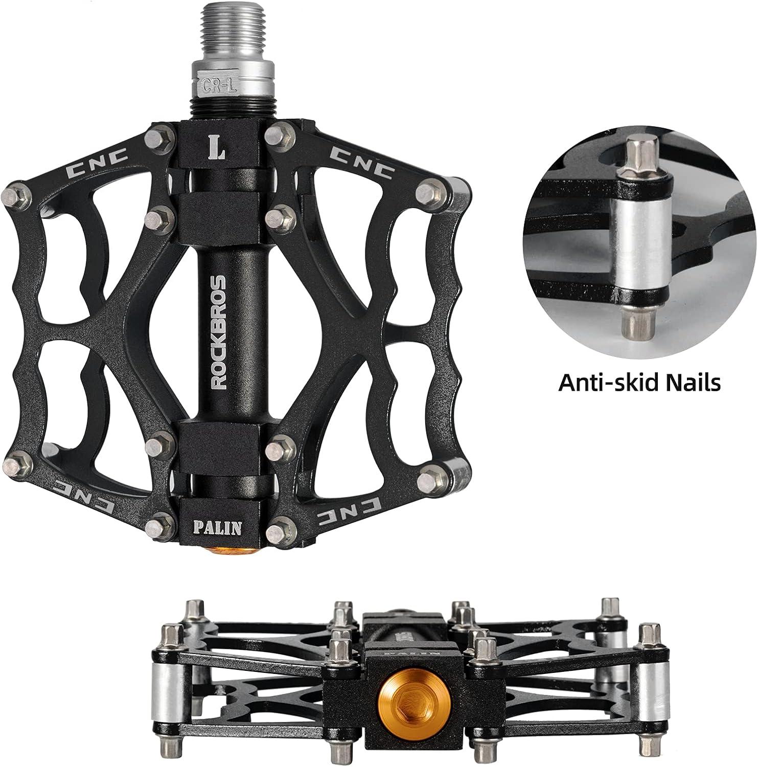 imageROCKBROS Mountain Bike Pedals MTB Pedals CNC NonSlip Lightweight Aluminum Alloy Bicycle Pedals Sealed Bearings Bicycle Platform Pedals 916 BMX Road Bike PedalBlack 2