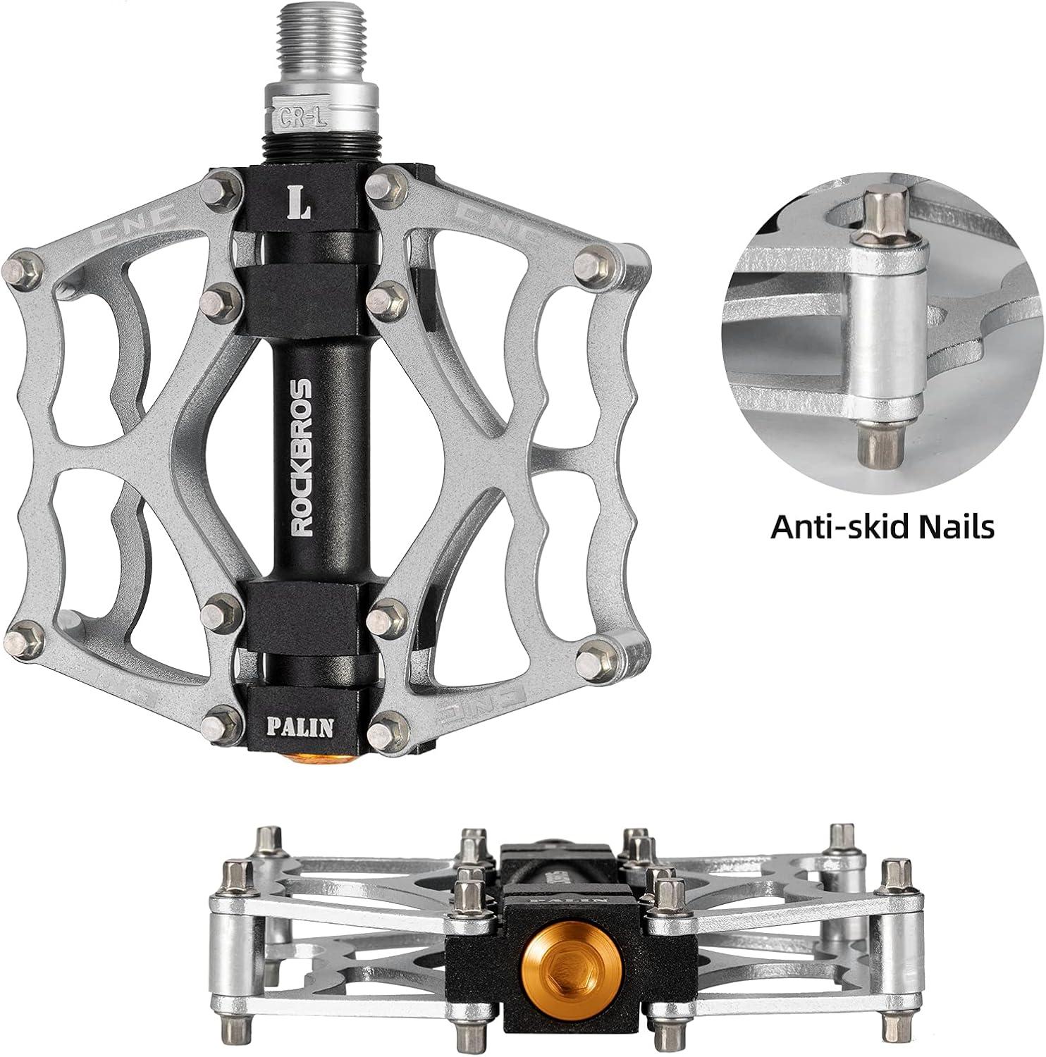 imageROCKBROS Mountain Bike Pedals MTB Pedals CNC NonSlip Lightweight Aluminum Alloy Bicycle Pedals Sealed Bearings Bicycle Platform Pedals 916 BMX Road Bike Pedalsilver