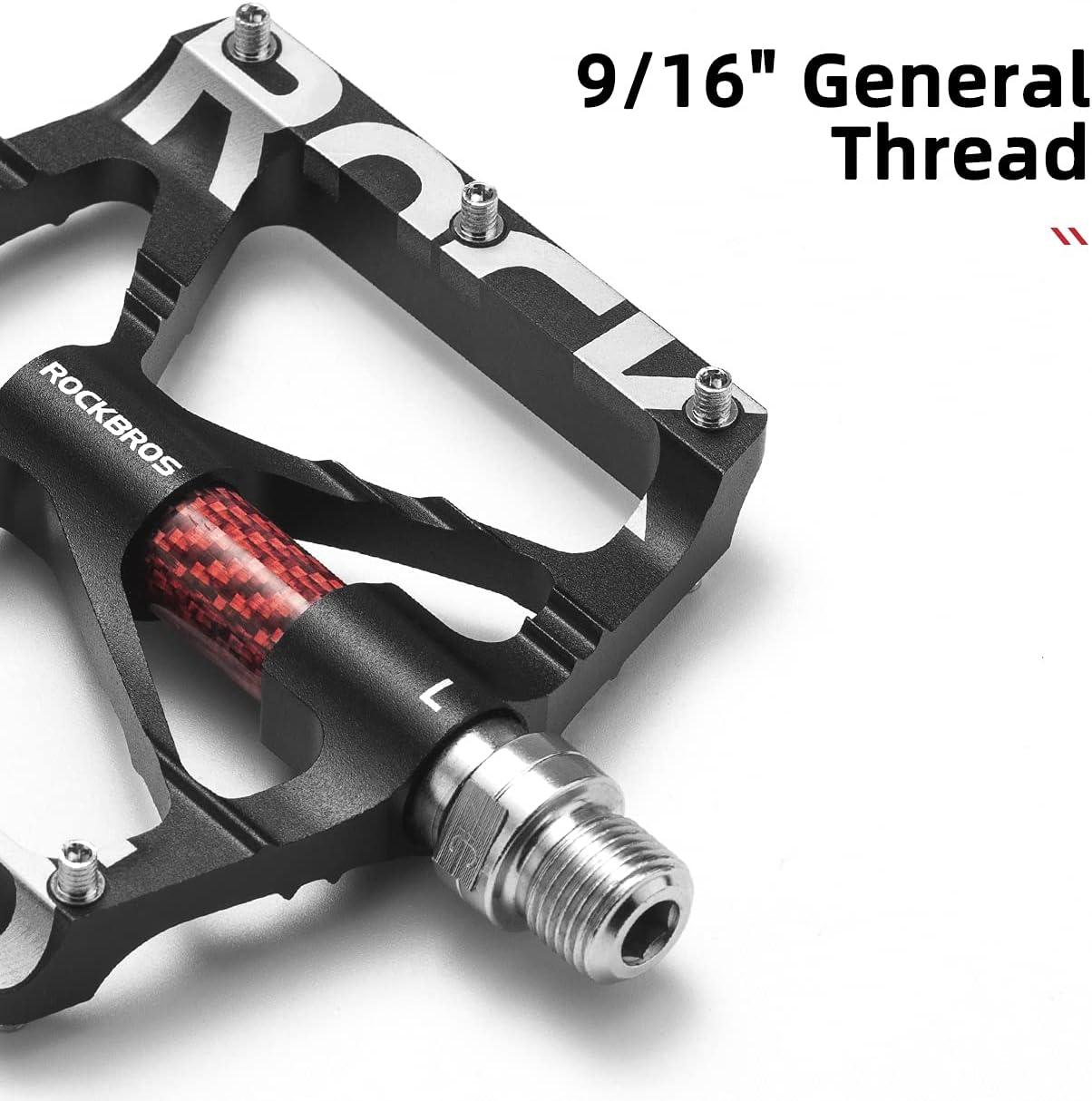 imageROCKBROS Mountain Bike Pedals MTB Pedals CNC NonSlip Lightweight Aluminum Alloy Bicycle Pedals Sealed Bearings Bicycle Platform Pedals 916 BMX Road Bike PedalBlack