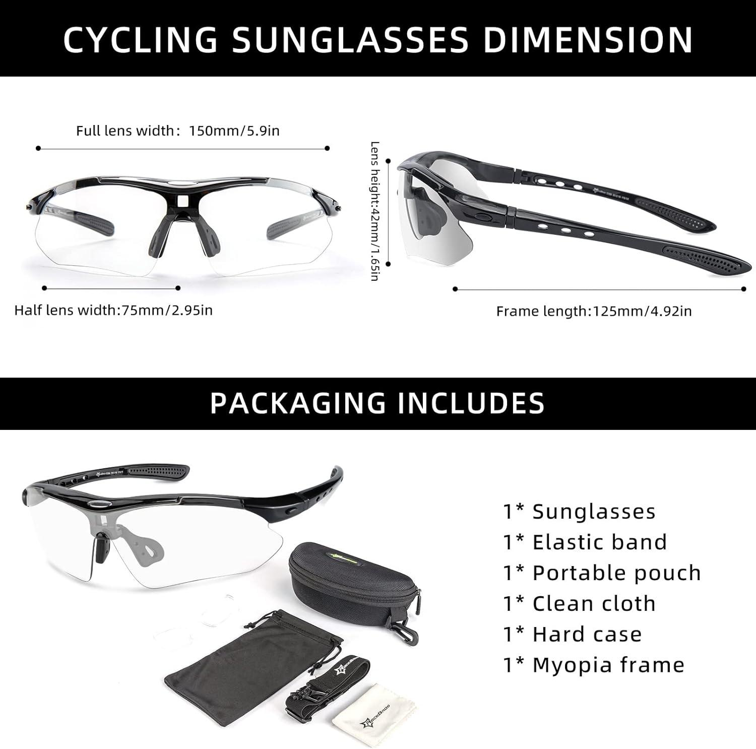 imageROCKBROS Photochromic Sports Sunglasses Mens Pickleball Glasses Cycling Glasses MTB Sunglasses with Removable Elasctic BandBlack