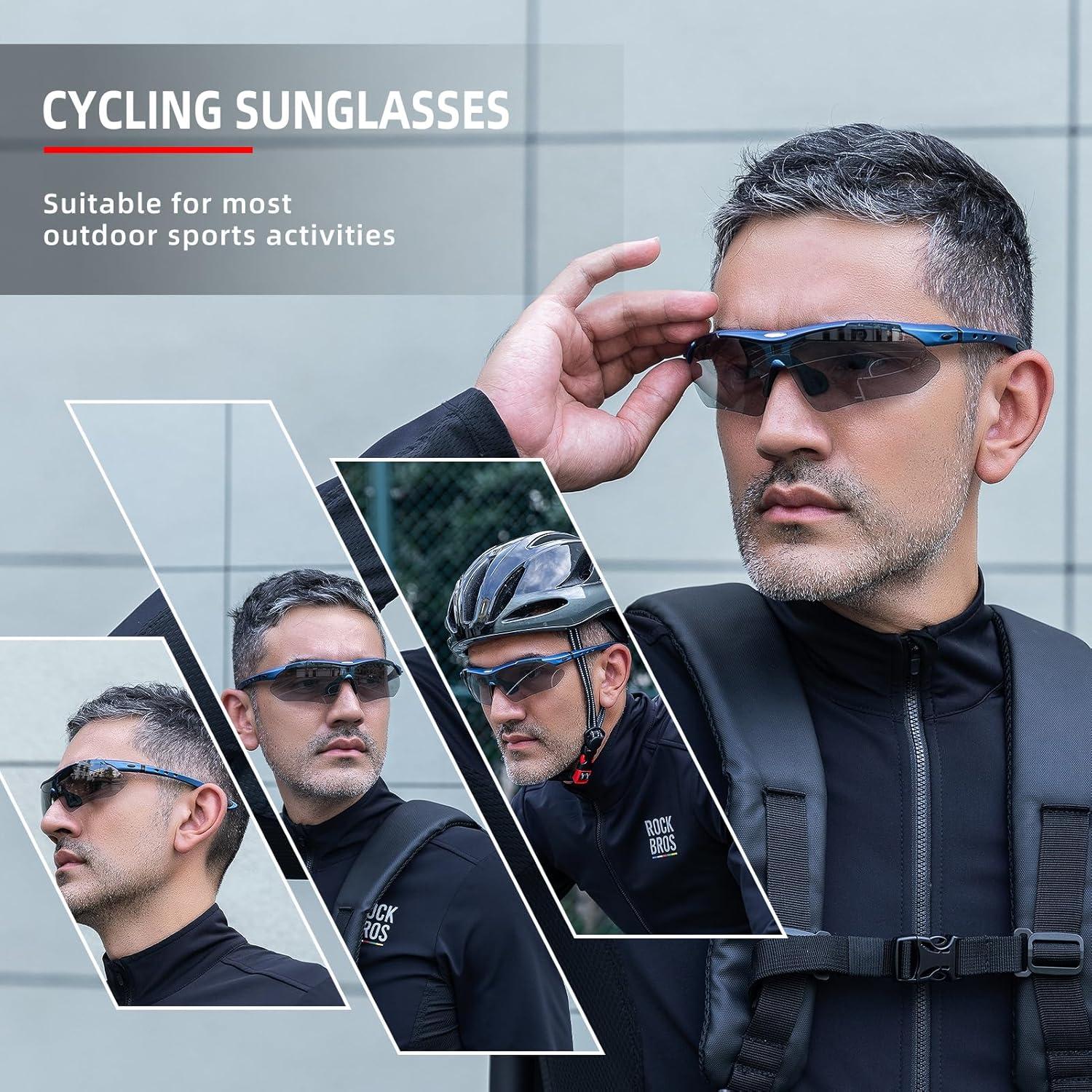 imageROCKBROS Photochromic Sports Sunglasses Mens Pickleball Glasses Cycling Glasses MTB Sunglasses with Removable Elasctic BandBlue