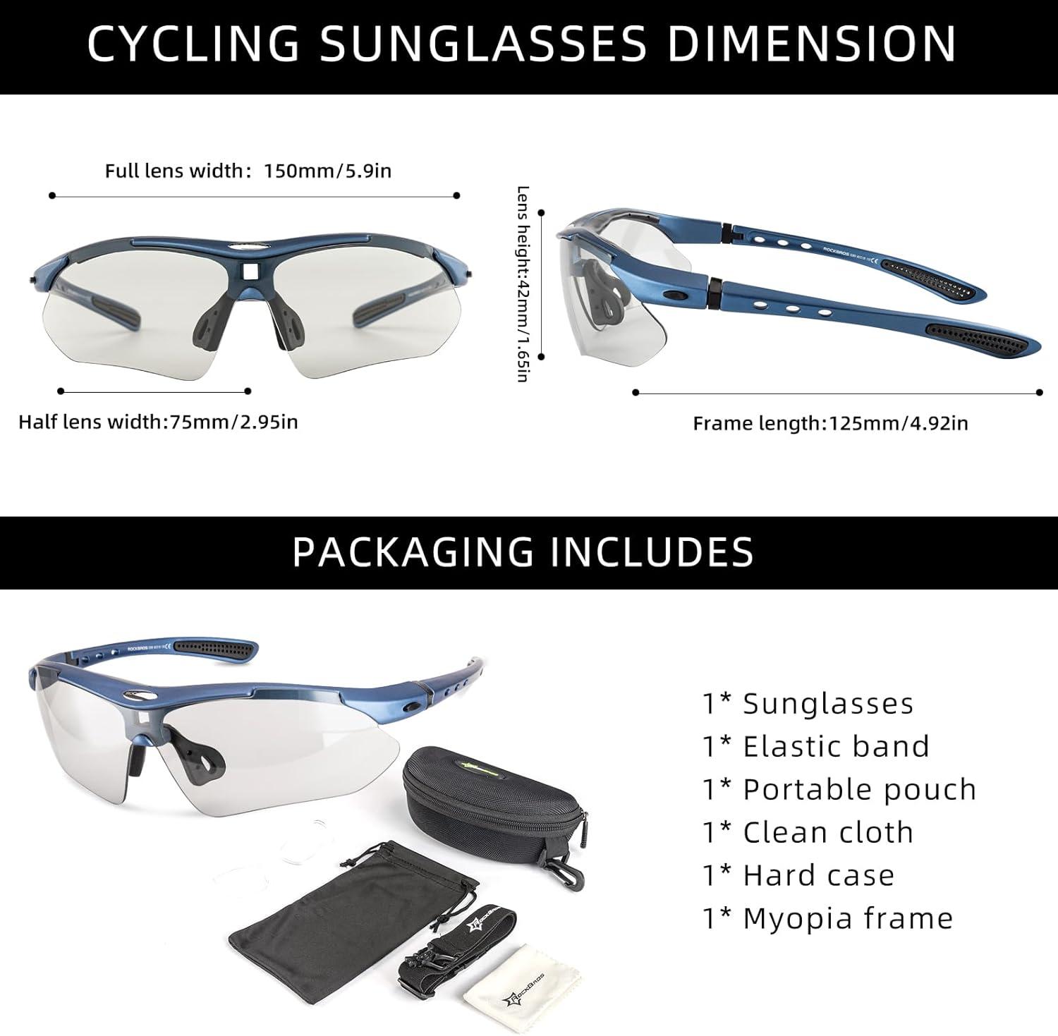 imageROCKBROS Photochromic Sports Sunglasses Mens Pickleball Glasses Cycling Glasses MTB Sunglasses with Removable Elasctic BandBlue