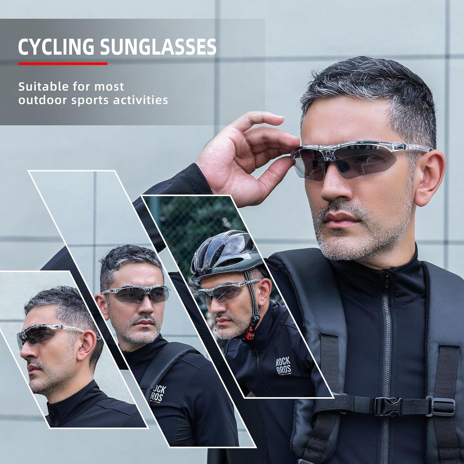 imageROCKBROS Photochromic Sports Sunglasses Mens Pickleball Glasses Cycling Glasses MTB Sunglasses with Removable Elasctic BandGrey