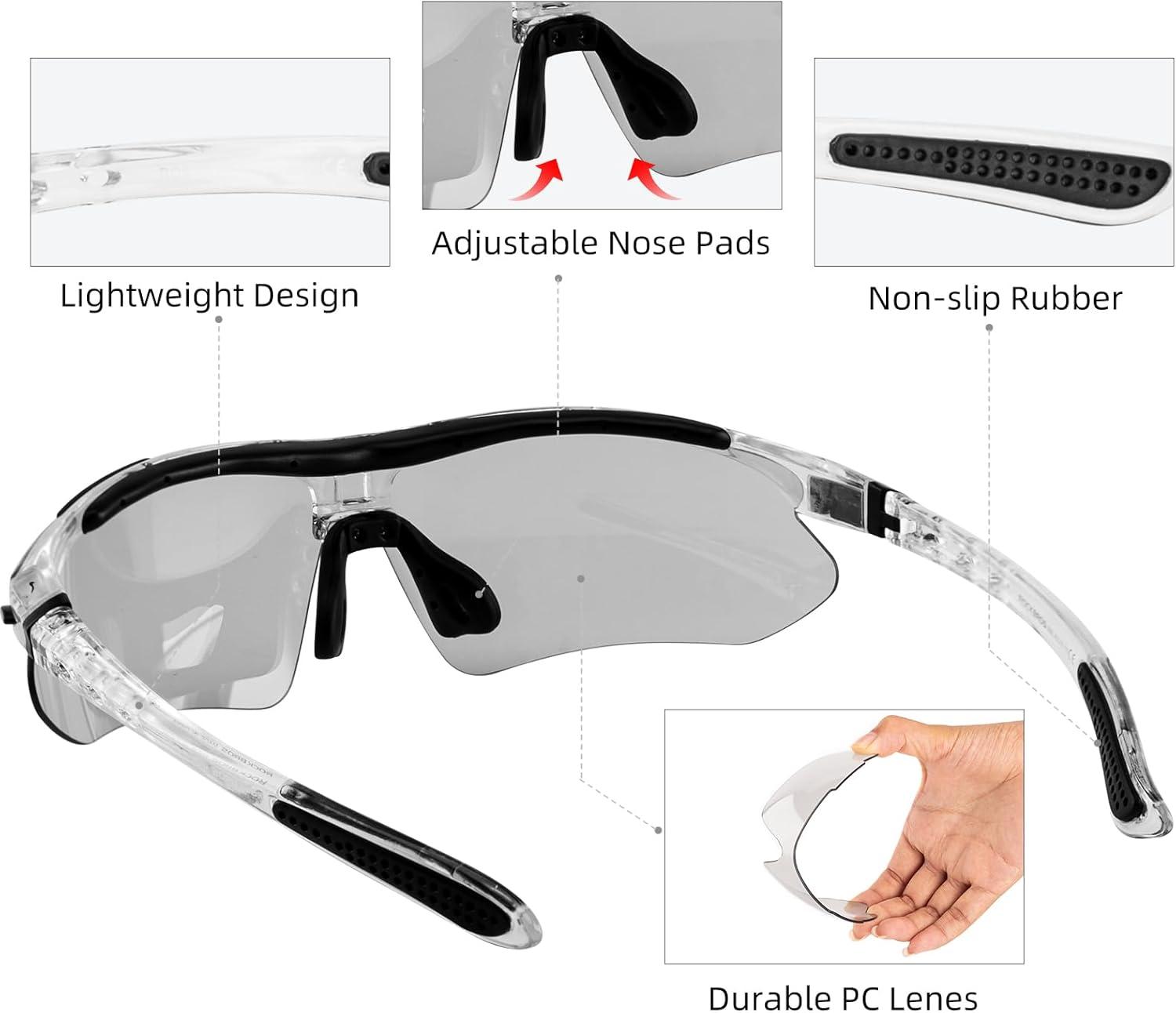 imageROCKBROS Photochromic Sports Sunglasses Mens Pickleball Glasses Cycling Glasses MTB Sunglasses with Removable Elasctic BandGrey
