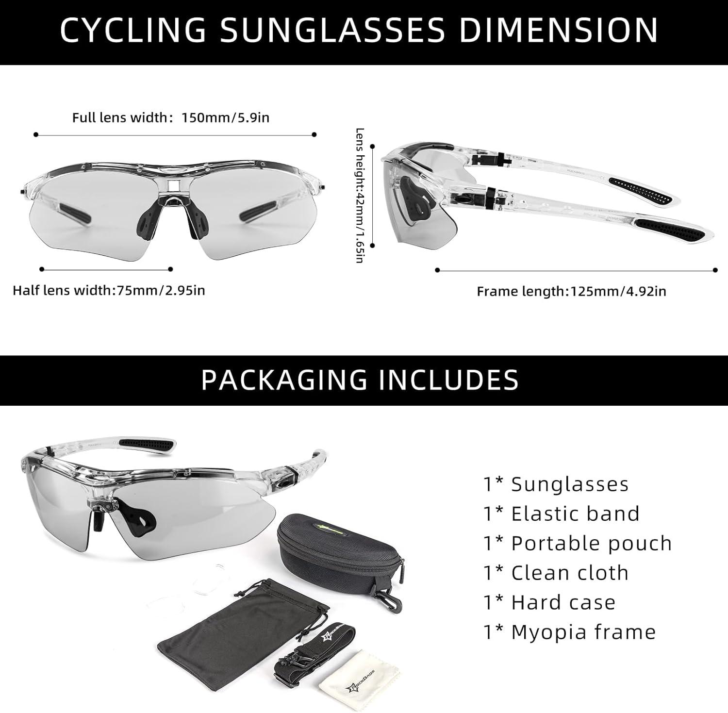 imageROCKBROS Photochromic Sports Sunglasses Mens Pickleball Glasses Cycling Glasses MTB Sunglasses with Removable Elasctic BandGrey