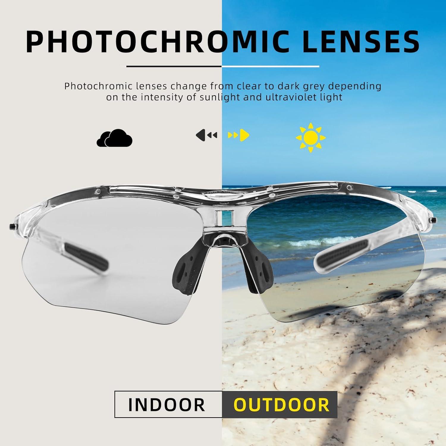 imageROCKBROS Photochromic Sports Sunglasses Mens Pickleball Glasses Cycling Glasses MTB Sunglasses with Removable Elasctic BandGrey