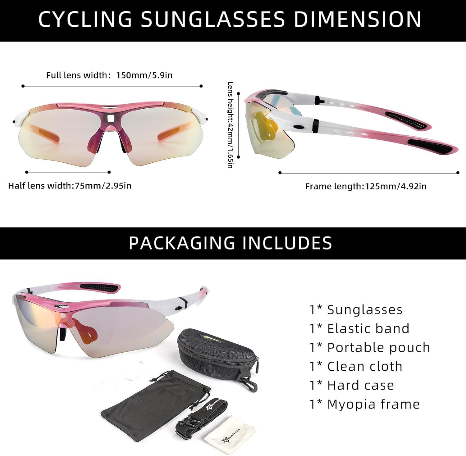 imageROCKBROS Photochromic Sports Sunglasses Mens Pickleball Glasses Cycling Glasses MTB Sunglasses with Removable Elasctic BandPink