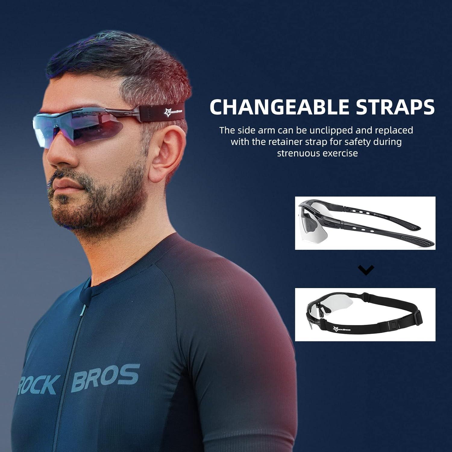 imageROCKBROS Photochromic Sports Sunglasses Mens Pickleball Glasses Cycling Glasses MTB Sunglasses with Removable Elasctic BandRed