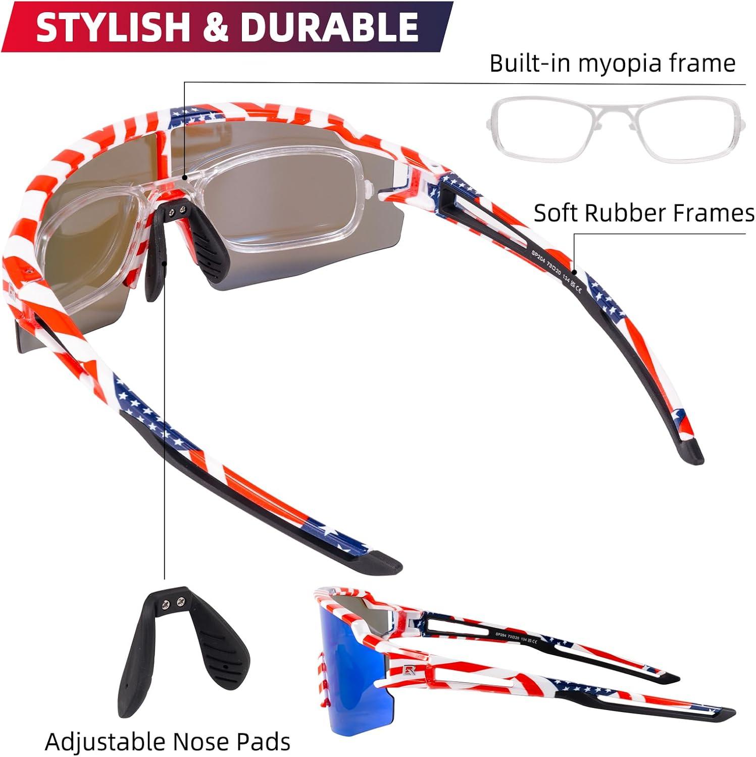 imageROCKBROS Photochromic Sports Sunglasses for Men Women Cycling UV ProtectionFlag Polarized