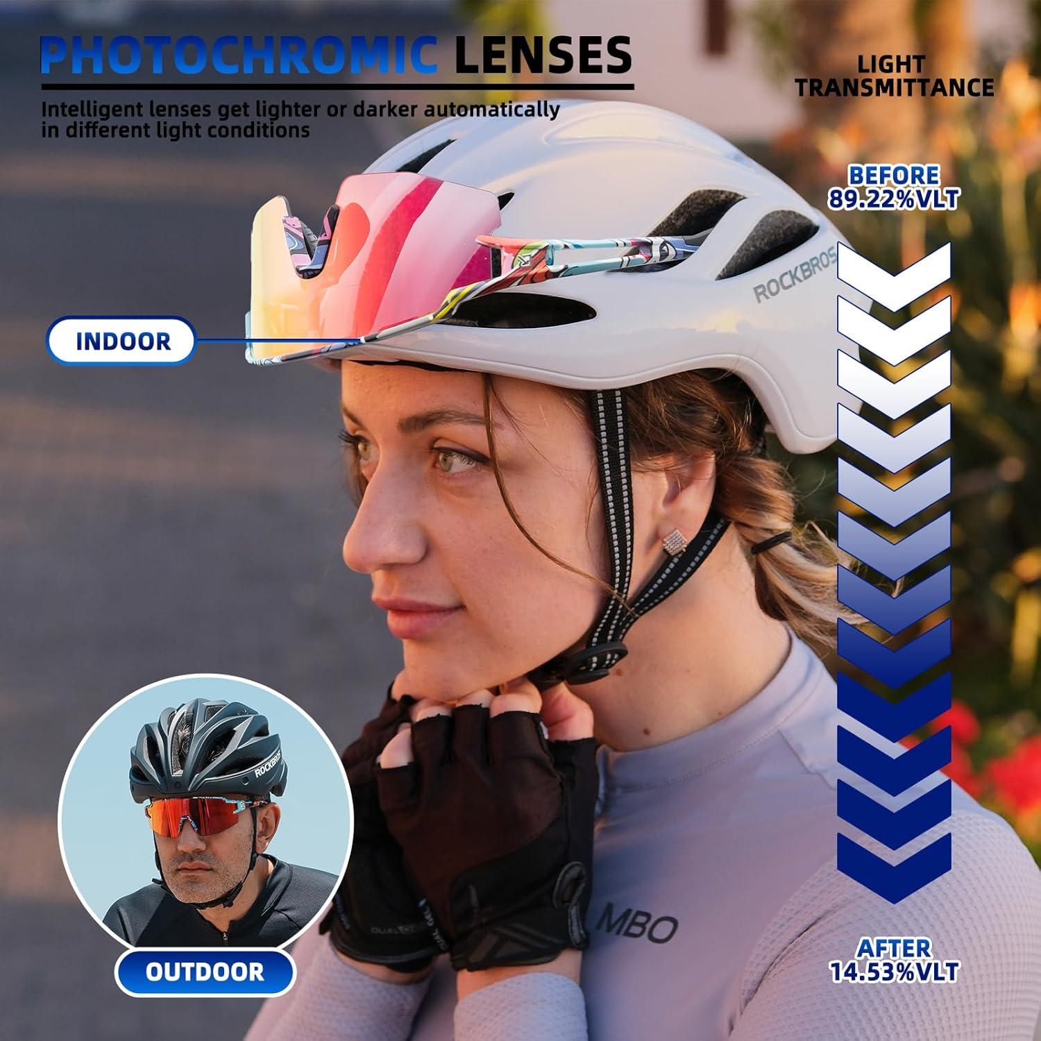 imageROCKBROS Photochromic Sports Sunglasses for Men Women Cycling UV ProtectionMulticolor