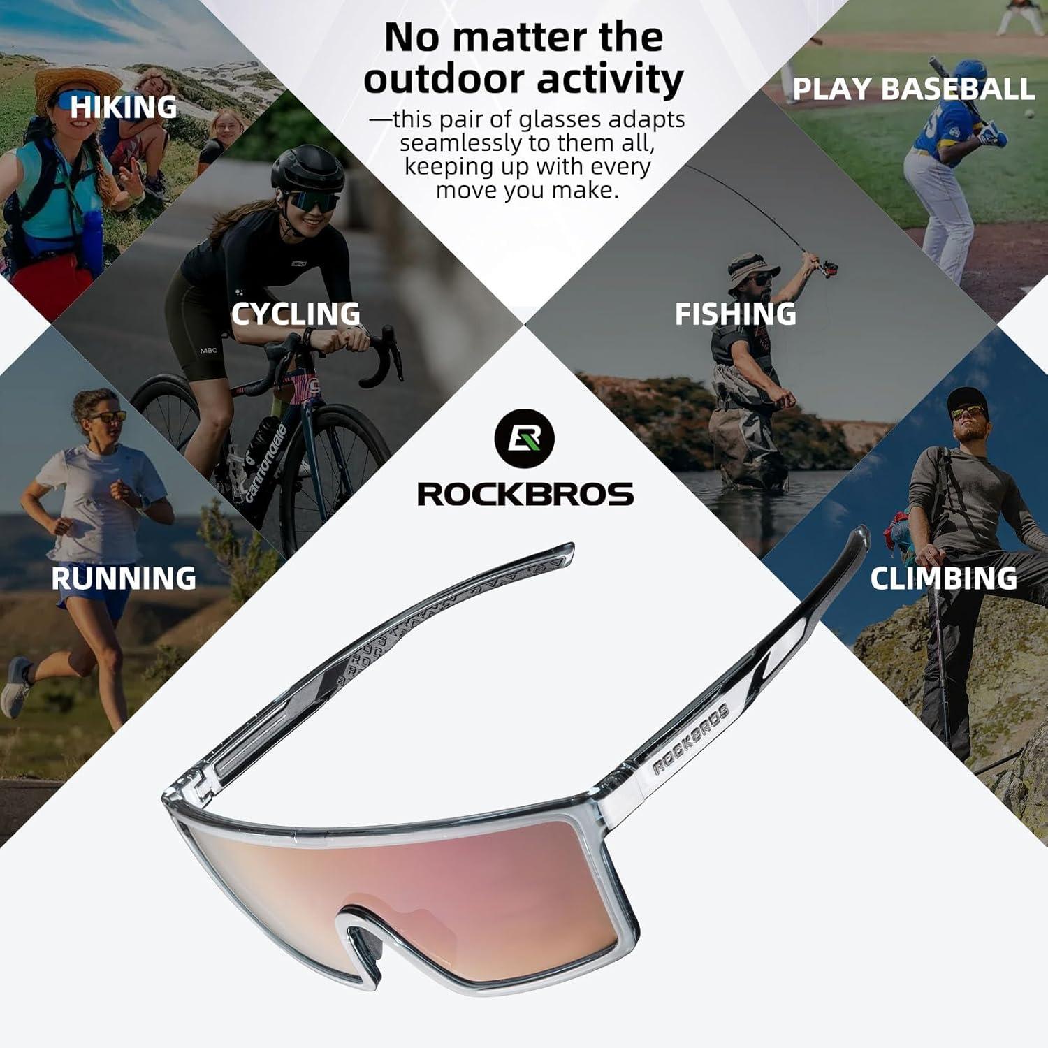 imageROCKBROS PhotochromicPolarized Cycling Glasses UV400 Bike Glasses Lightweight Biking Sunglasses for Outdoor SportsBright Dark Graypolarized Version