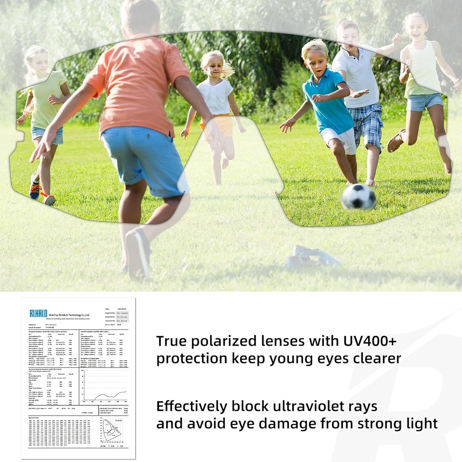 imageROCKBROS Polarized Kids Cycling Glasses Youth Kids Baseball Sunglasses UV400 Protection Goggles Girls BoysFluorescent Pink Frame With Purple Base