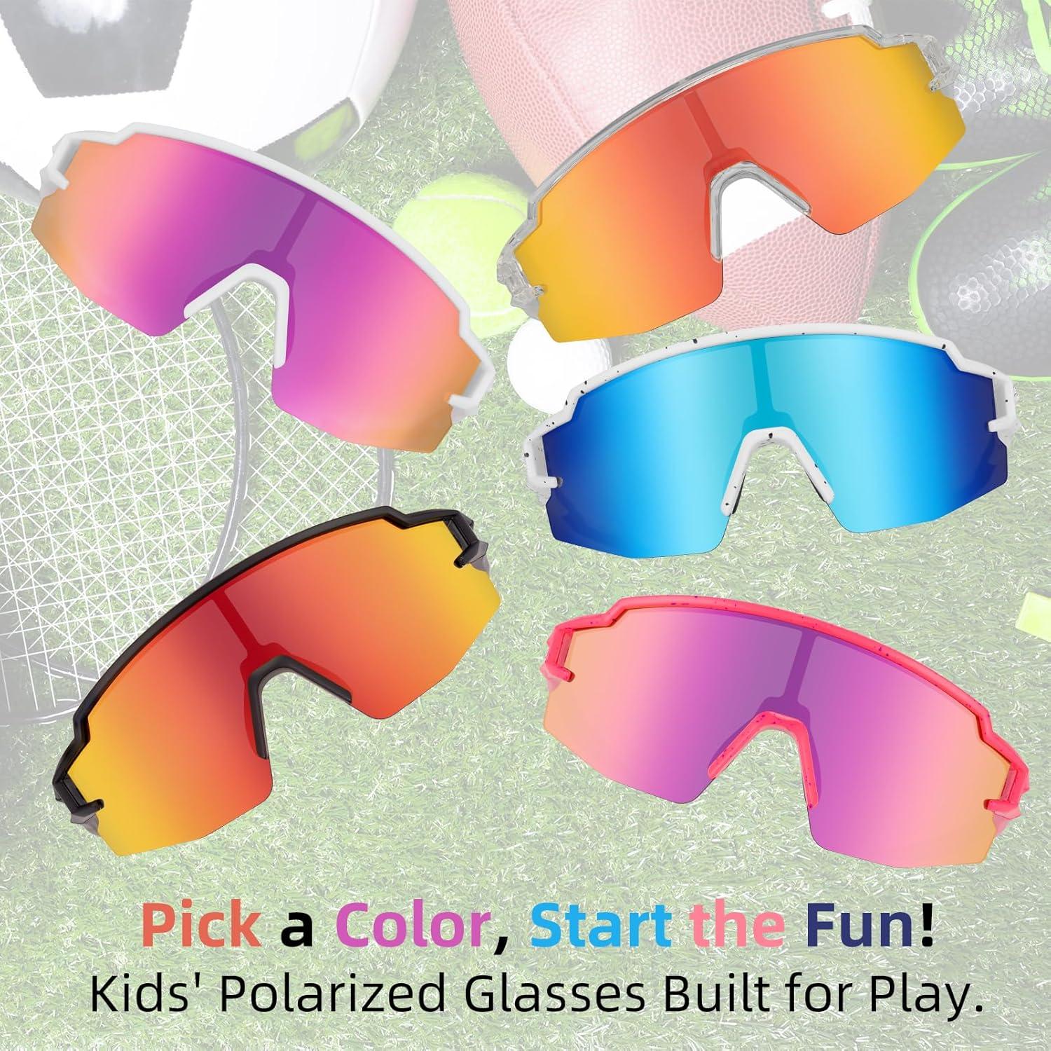 imageROCKBROS Polarized Kids Cycling Glasses Youth Kids Baseball Sunglasses UV400 Protection Goggles Girls BoysTransparent Temple Tips