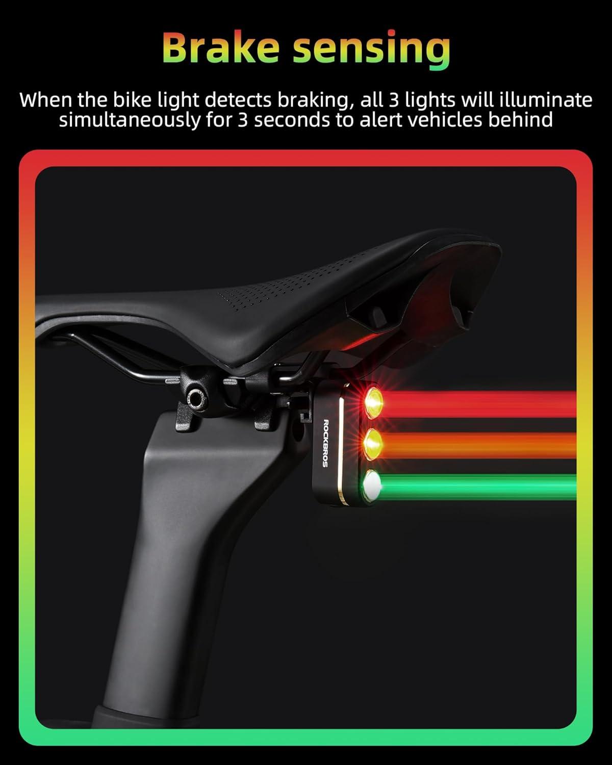imageROCKBROS Rechargeable Bike Tail Light Brake Sensing Rear Bike Light Ultra Bright Led Bicycle Tail Lights for Night Ride Ipx6 Waterproof Safety Flashlight Cycling Safety Accessories