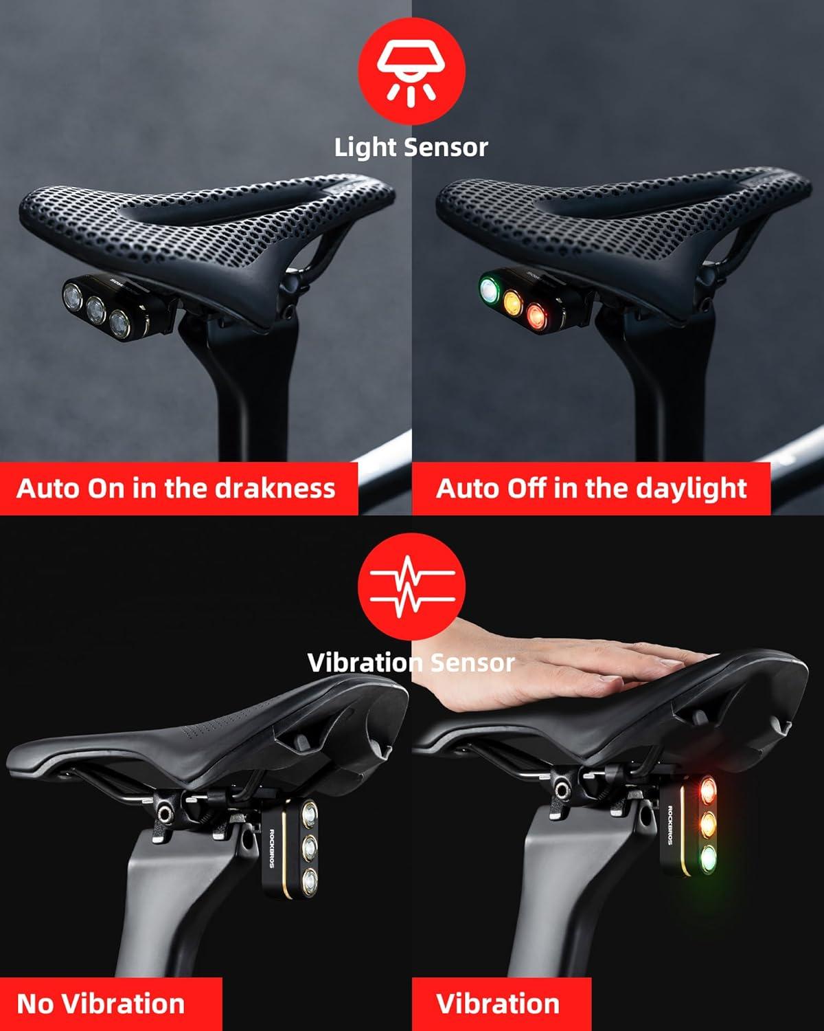 imageROCKBROS Rechargeable Bike Tail Light Brake Sensing Rear Bike Light Ultra Bright Led Bicycle Tail Lights for Night Ride Ipx6 Waterproof Safety Flashlight Cycling Safety Accessories