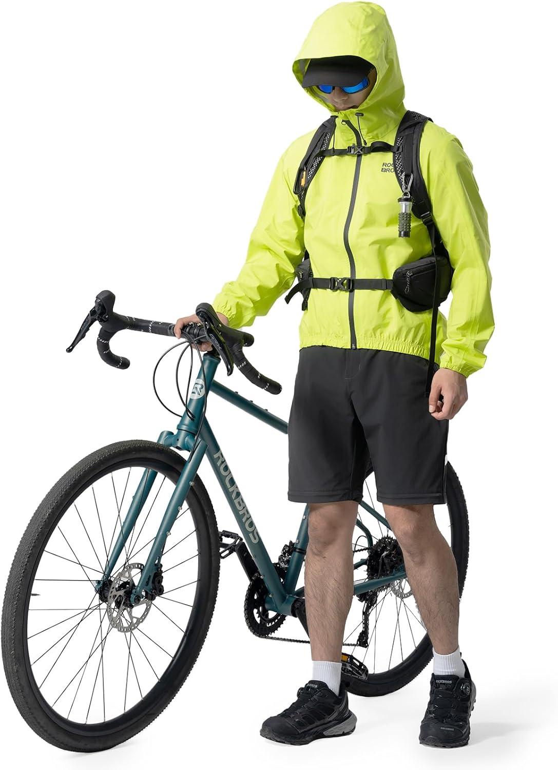 imageROCKBROS Reflective Cycling Rain Jacket for Men Cycling Bike Rain Jacket Waterproof Windbreaker Biking Hiking Running