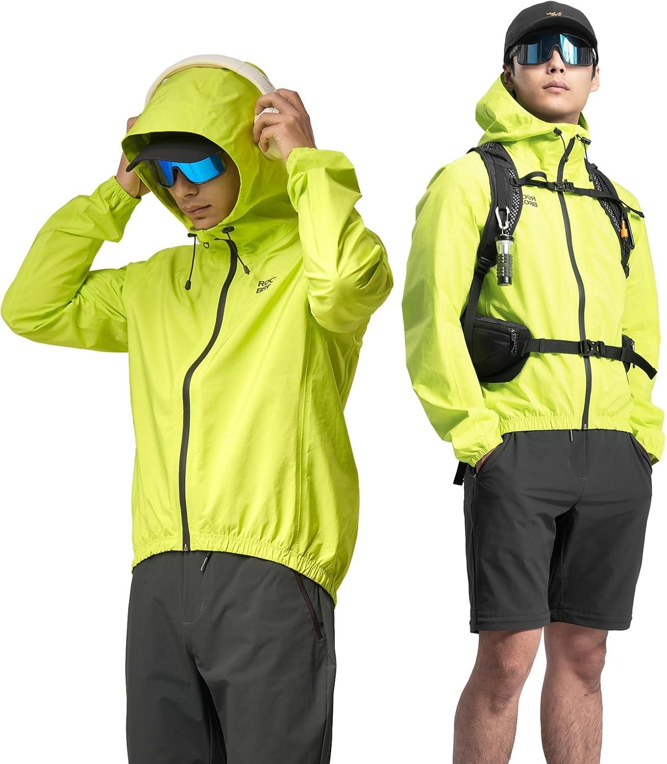 imageROCKBROS Reflective Cycling Rain Jacket for Men Cycling Bike Rain Jacket Waterproof Windbreaker Biking Hiking Running