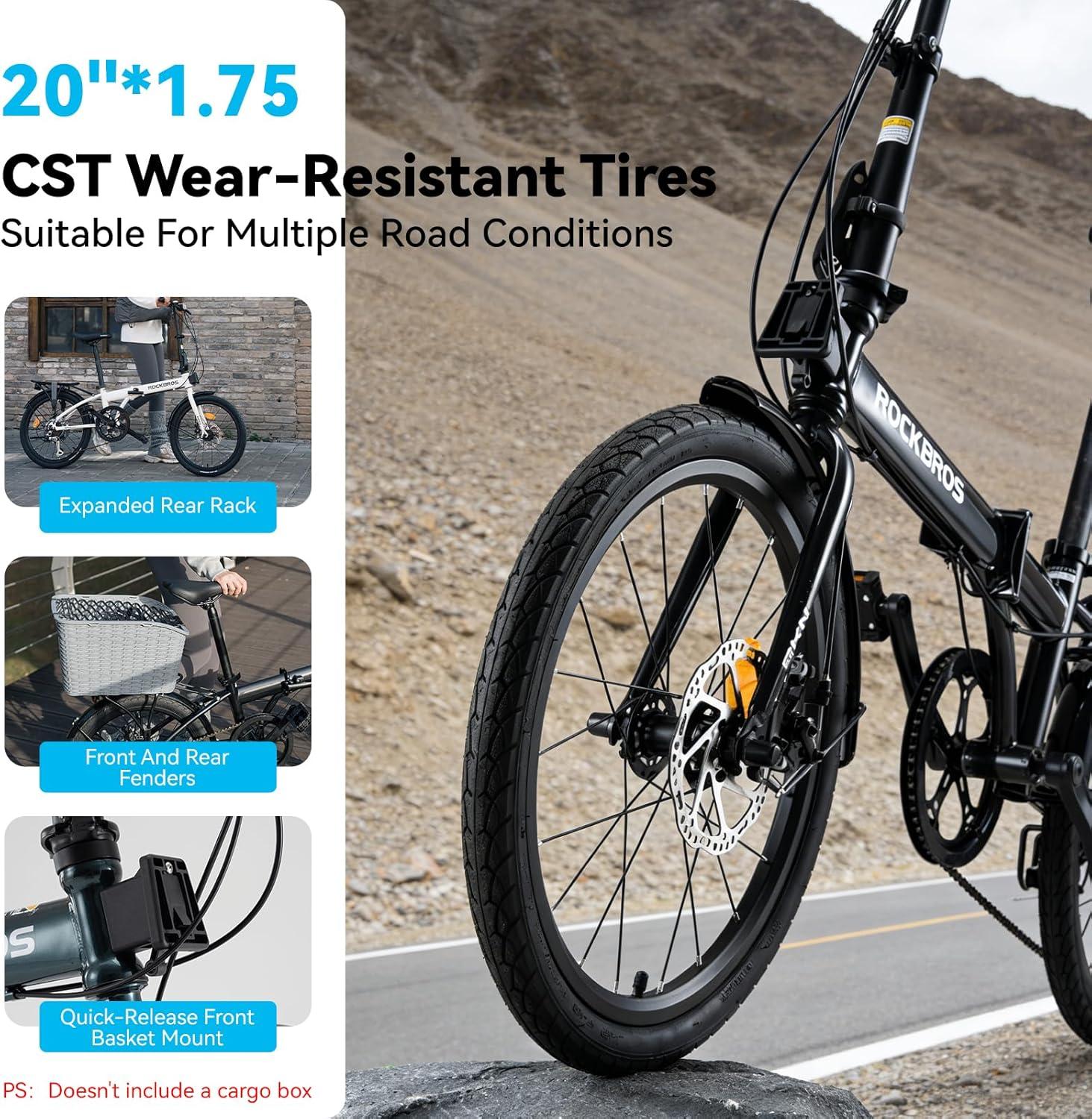 imageROCKBROS SNK 20Inch Folding Bike 366 lb Portable Lightweight HighCarbon Steel Electrophoretic Frame Shimano 7SpeedWhite