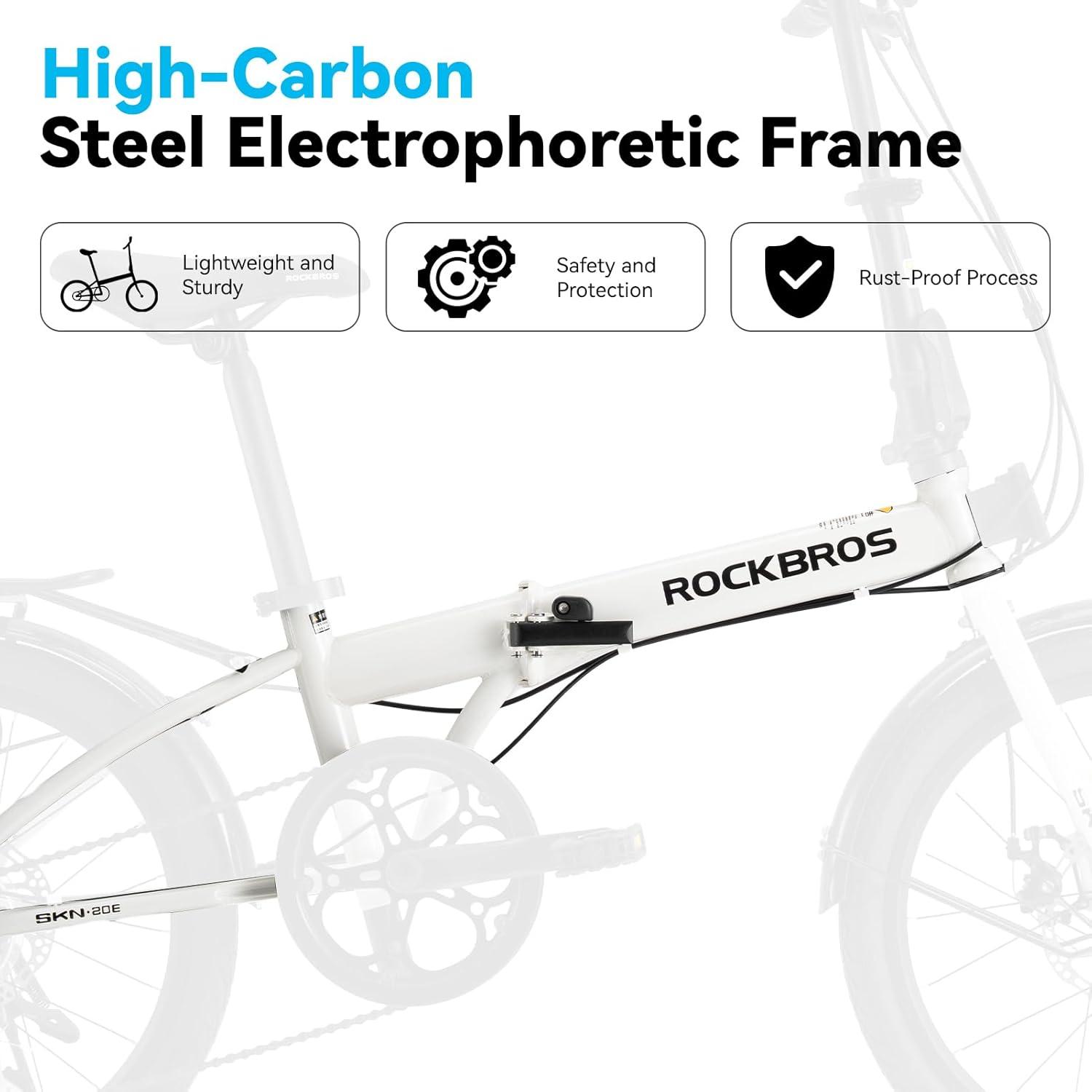 imageROCKBROS SNK 20Inch Folding Bike 366 lb Portable Lightweight HighCarbon Steel Electrophoretic Frame Shimano 7SpeedWhite
