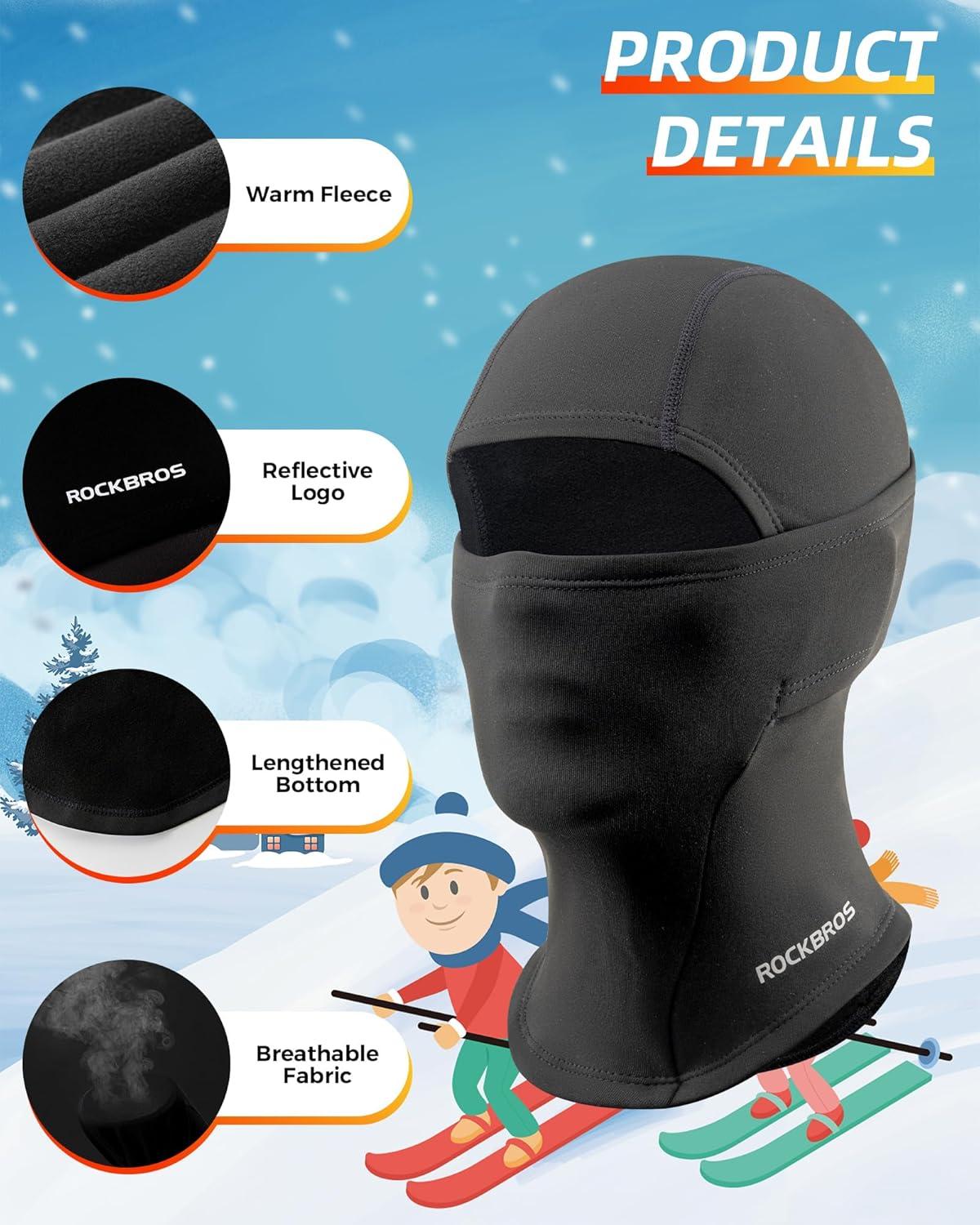 imageROCKBROS Ski Mask for Kids Balaclava Windproof Winter Mask for Cold Weather Neck Gaiter for Skiing Snowboarding OutdoorBlack