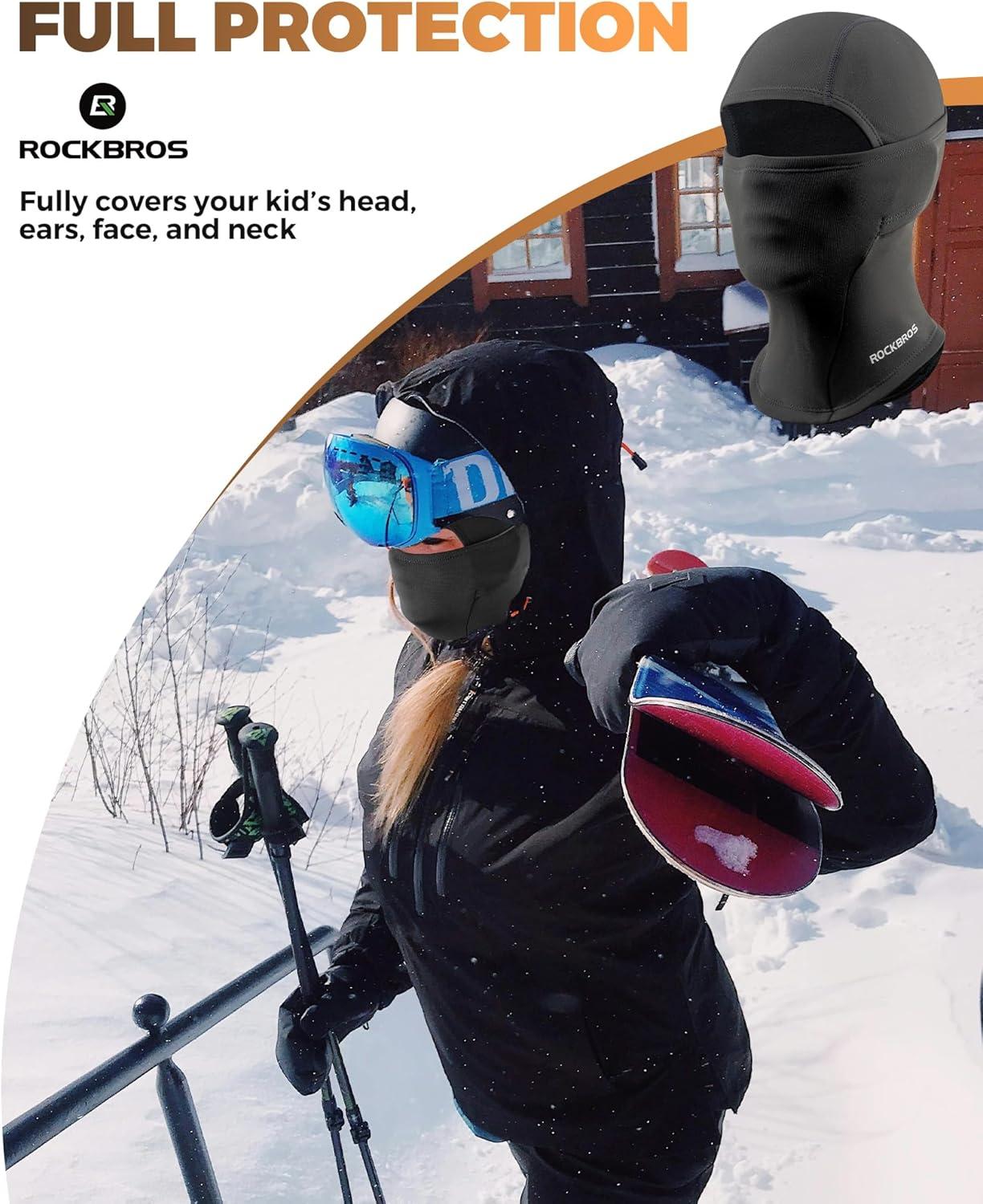 imageROCKBROS Ski Mask for Kids Balaclava Windproof Winter Mask for Cold Weather Neck Gaiter for Skiing Snowboarding OutdoorBlack