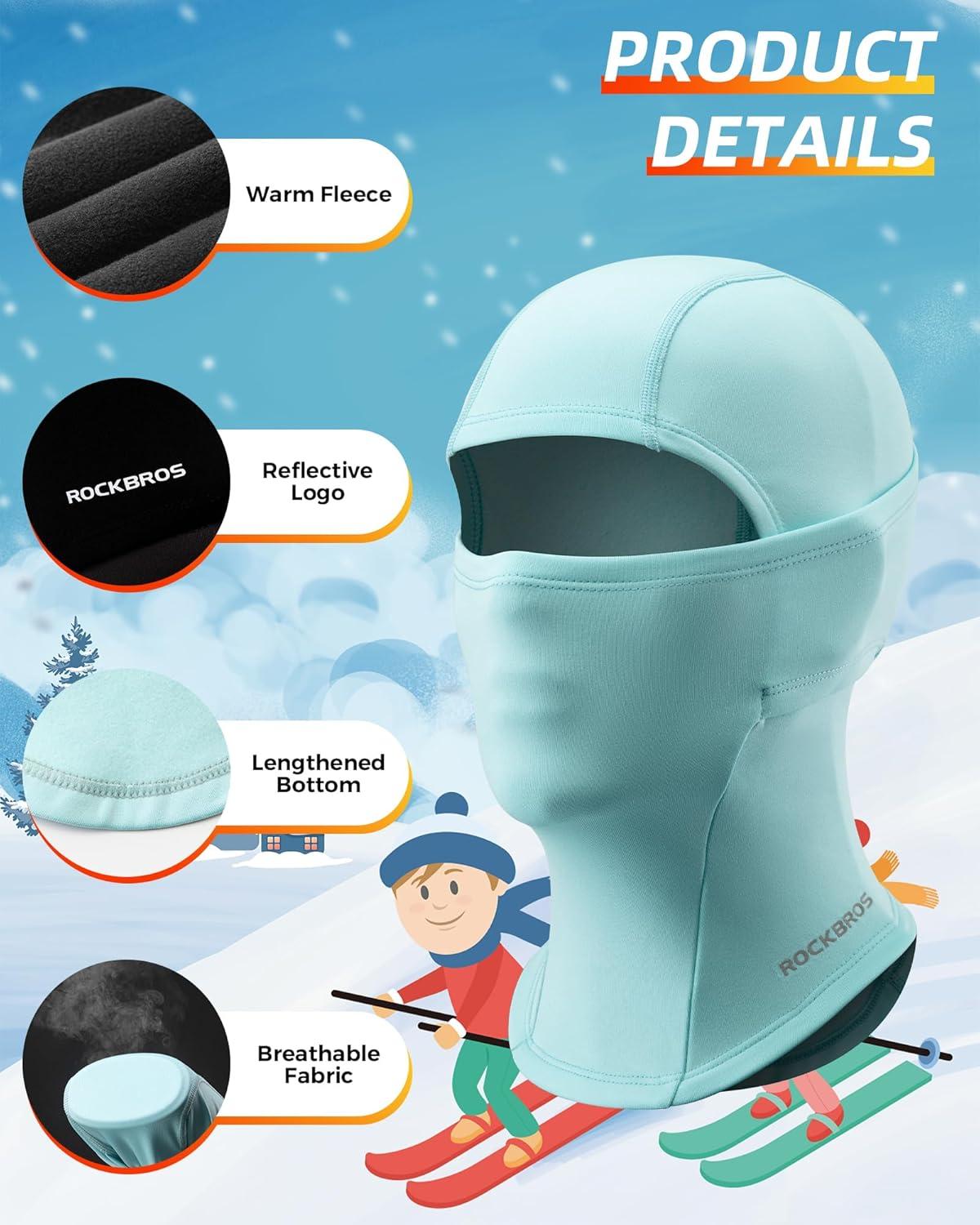 imageROCKBROS Ski Mask for Kids Balaclava Windproof Winter Mask for Cold Weather Neck Gaiter for Skiing Snowboarding OutdoorBlue