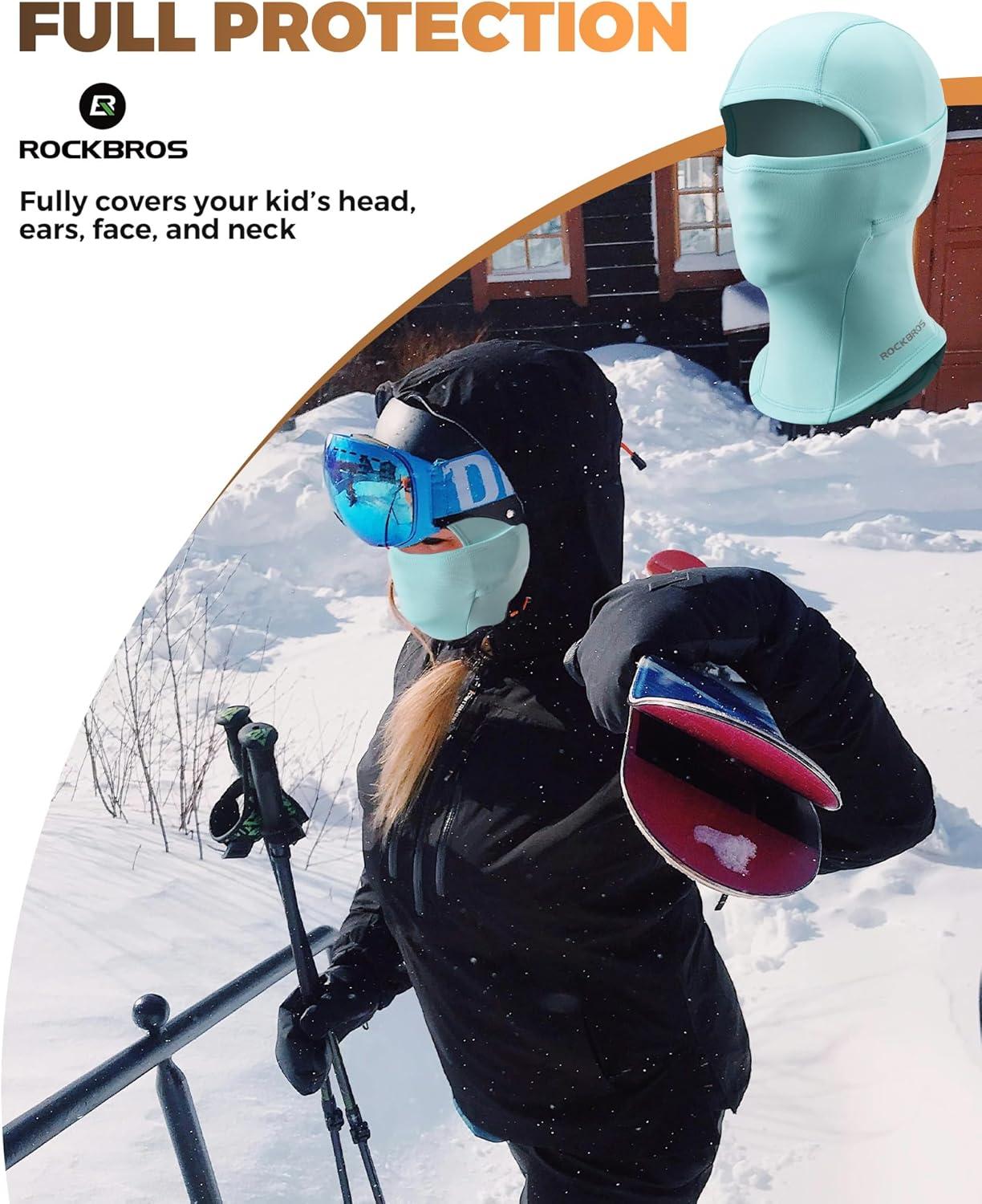 imageROCKBROS Ski Mask for Kids Balaclava Windproof Winter Mask for Cold Weather Neck Gaiter for Skiing Snowboarding OutdoorBlue