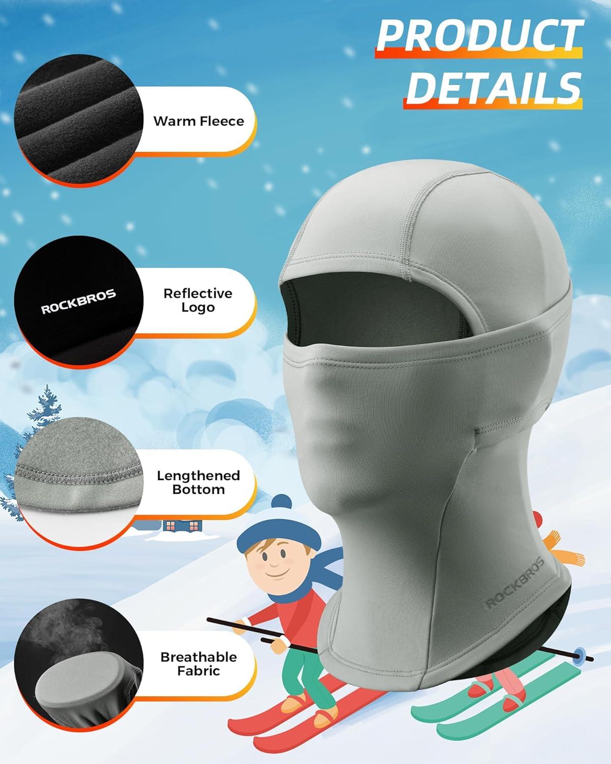 imageROCKBROS Ski Mask for Kids Balaclava Windproof Winter Mask for Cold Weather Neck Gaiter for Skiing Snowboarding OutdoorGrey