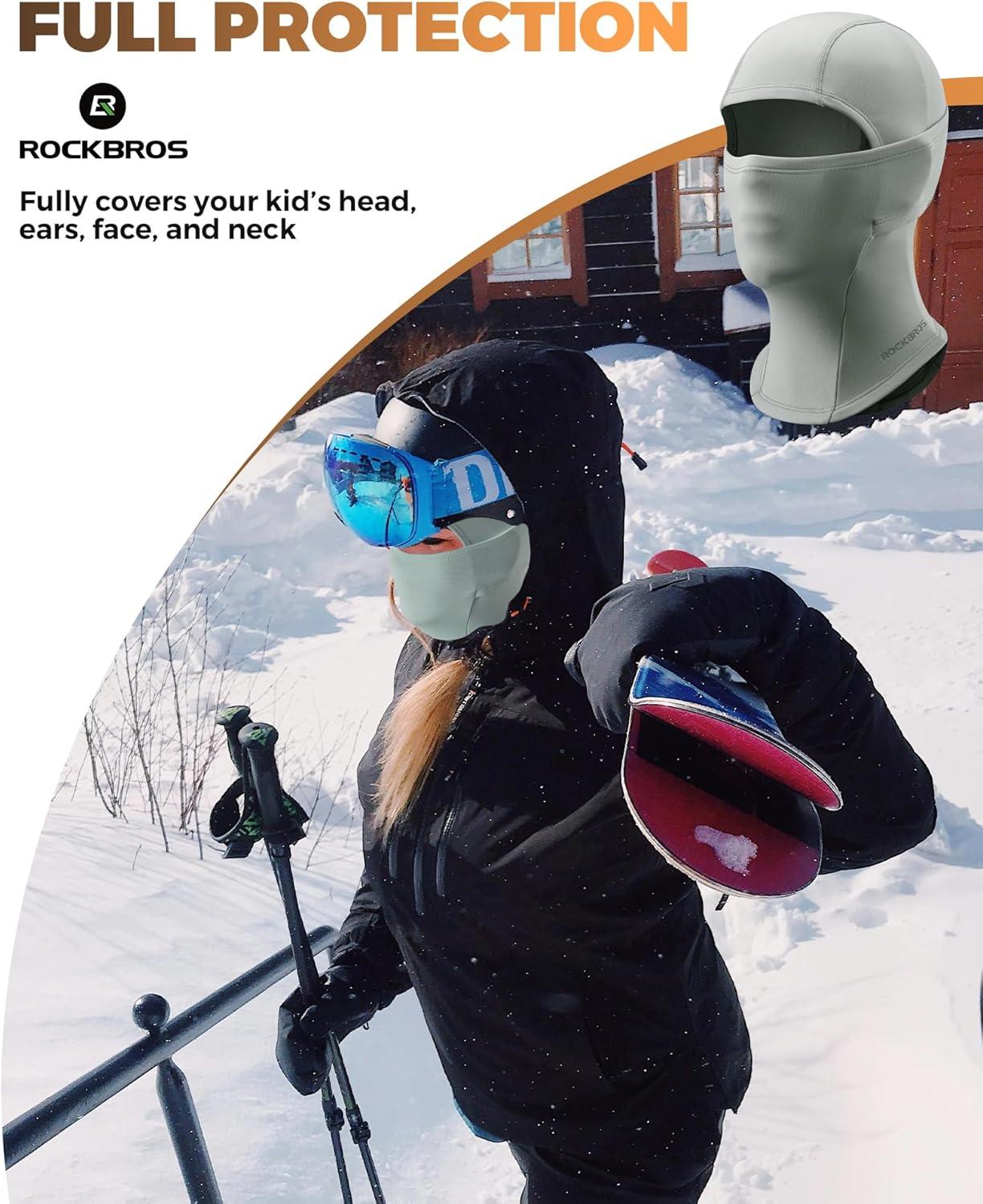 imageROCKBROS Ski Mask for Kids Balaclava Windproof Winter Mask for Cold Weather Neck Gaiter for Skiing Snowboarding OutdoorGrey