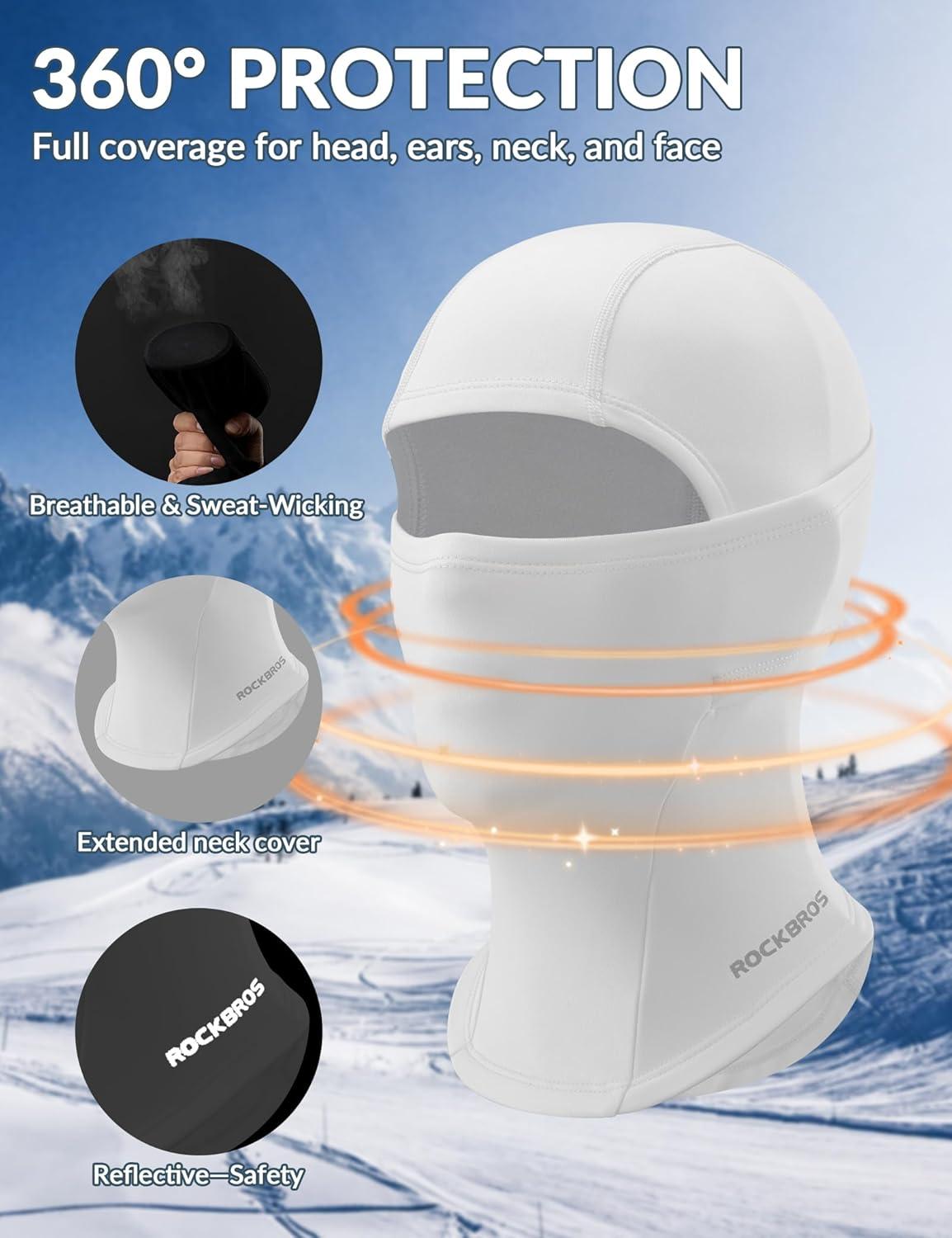 imageROCKBROS Ski Mask for Kids Balaclava Windproof Winter Mask for Cold Weather Neck Gaiter for Skiing Snowboarding OutdoorWhite