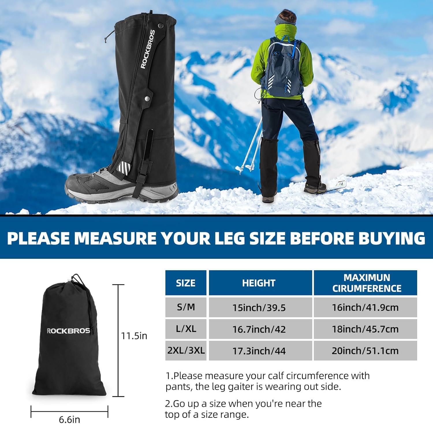 imageROCKBROS Snow Boot Leg Gaiters for Hiking Waterproof Leg Gaiter for Skiing Walking Snow Boot Gaiters Tear Resistant Adjustable GaitersSmallMedium