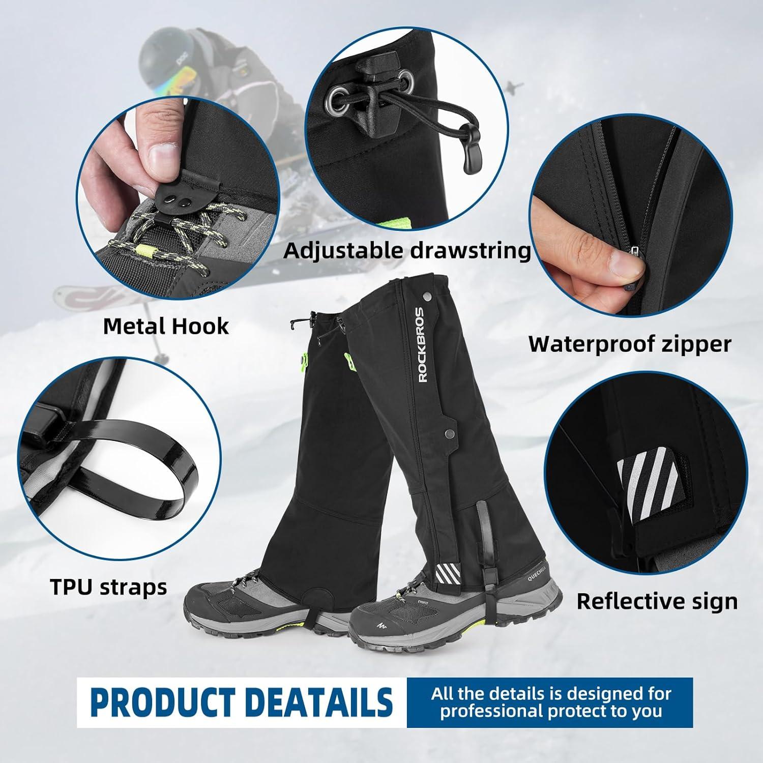 imageROCKBROS Snow Boot Leg Gaiters for Hiking Waterproof Leg Gaiter for Skiing Walking Snow Boot Gaiters Tear Resistant Adjustable GaitersSmallMedium