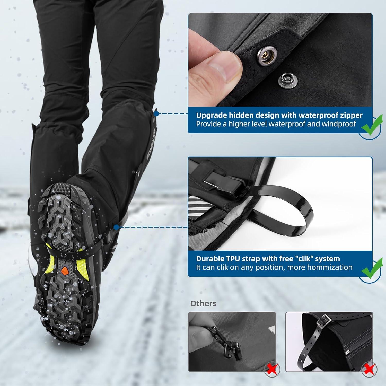 imageROCKBROS Snow Boot Leg Gaiters for Hiking Waterproof Leg Gaiter for Skiing Walking Snow Boot Gaiters Tear Resistant Adjustable GaitersSmallMedium
