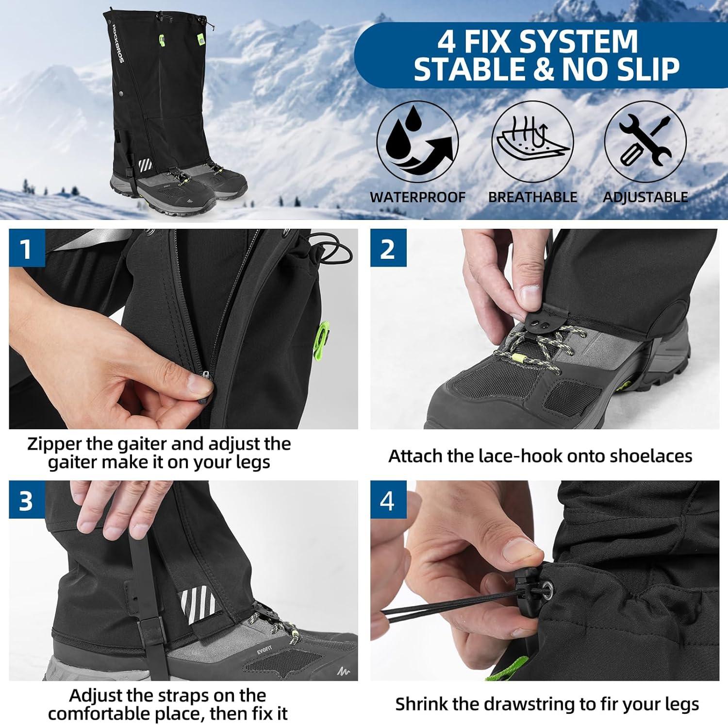 imageROCKBROS Snow Boot Leg Gaiters for Hiking Waterproof Leg Gaiter for Skiing Walking Snow Boot Gaiters Tear Resistant Adjustable GaitersXL2XL