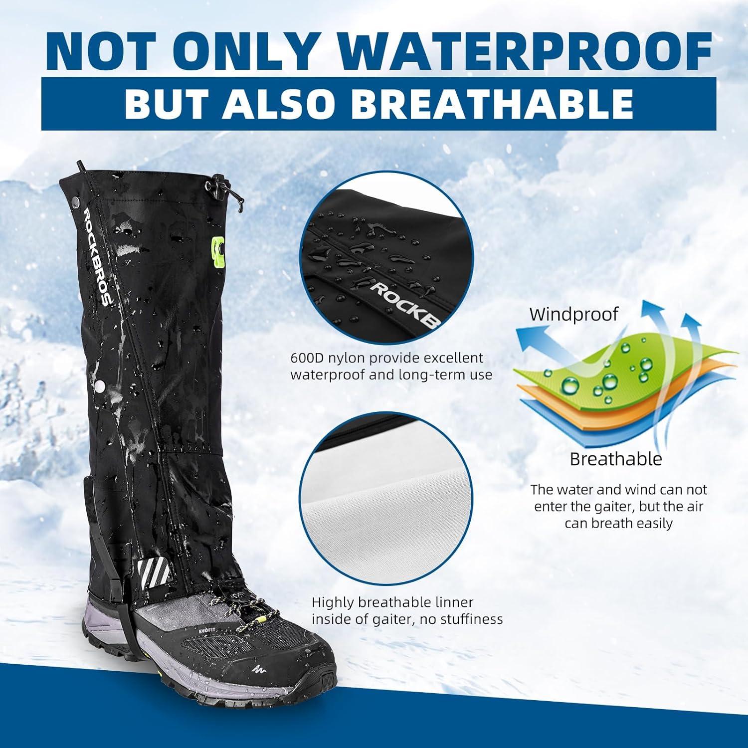 imageROCKBROS Snow Boot Leg Gaiters for Hiking Waterproof Leg Gaiter for Skiing Walking Snow Boot Gaiters Tear Resistant Adjustable GaitersXL2XL