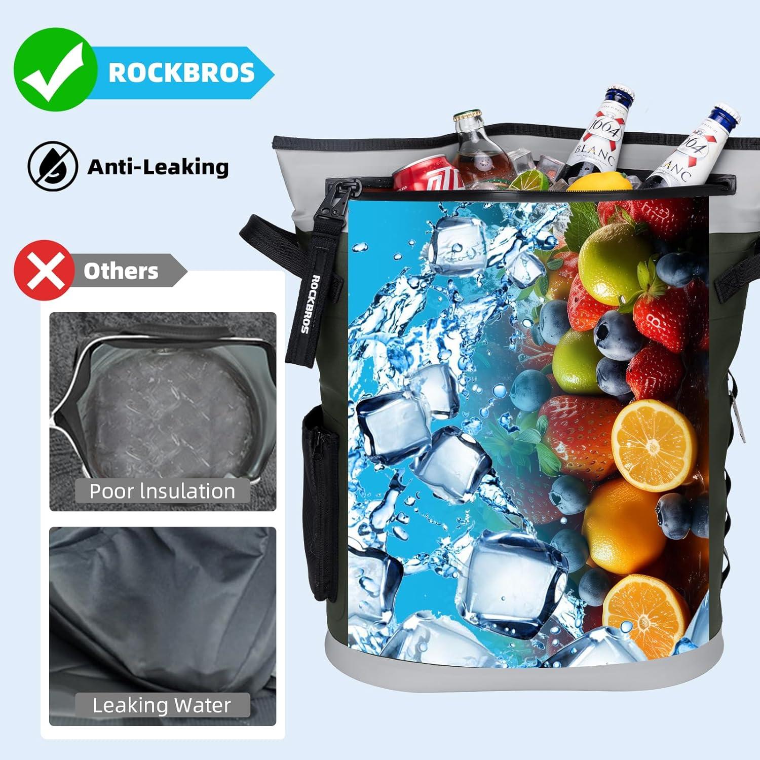 imageROCKBROS Soft Cooler Backpack 36 Can Insulated Soft Sided Cooler Bag LeakProof with Removeable Pockets Portable for Picnic Beach Camping Outdoor Party